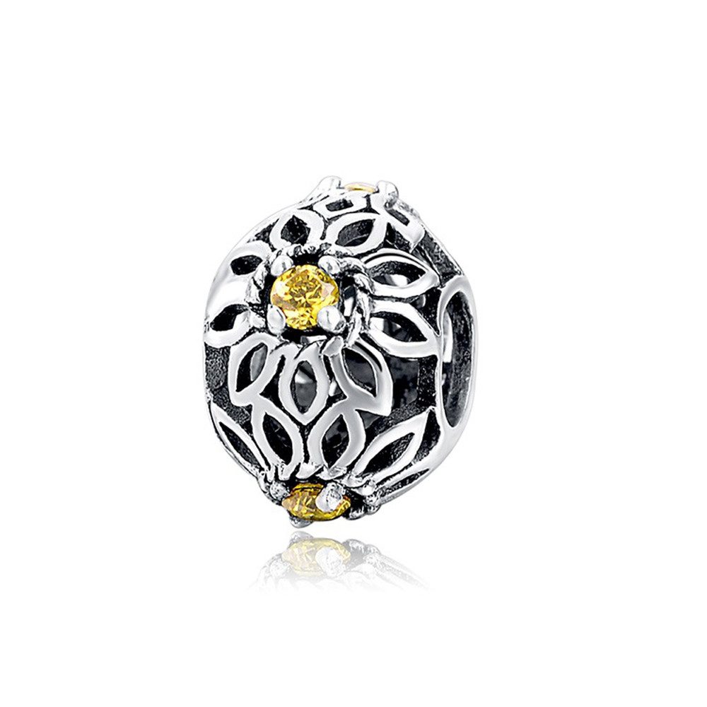 PANDACHARMS Bead Goldblüten Charm für Charm Armband, 925er Sterling Silber, Zirkonia