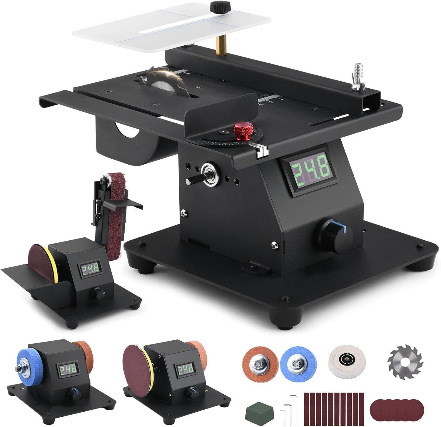 XERSEK Tischkreissäge Multifunktionale 4in1 Mini Elektrische Tischsäge & Bandschleifer, 7-Stufig Einstellbarer, Präzisions Schneidmaschine, Table Saw für Handwerk,DIY,handgefertigtes Holz