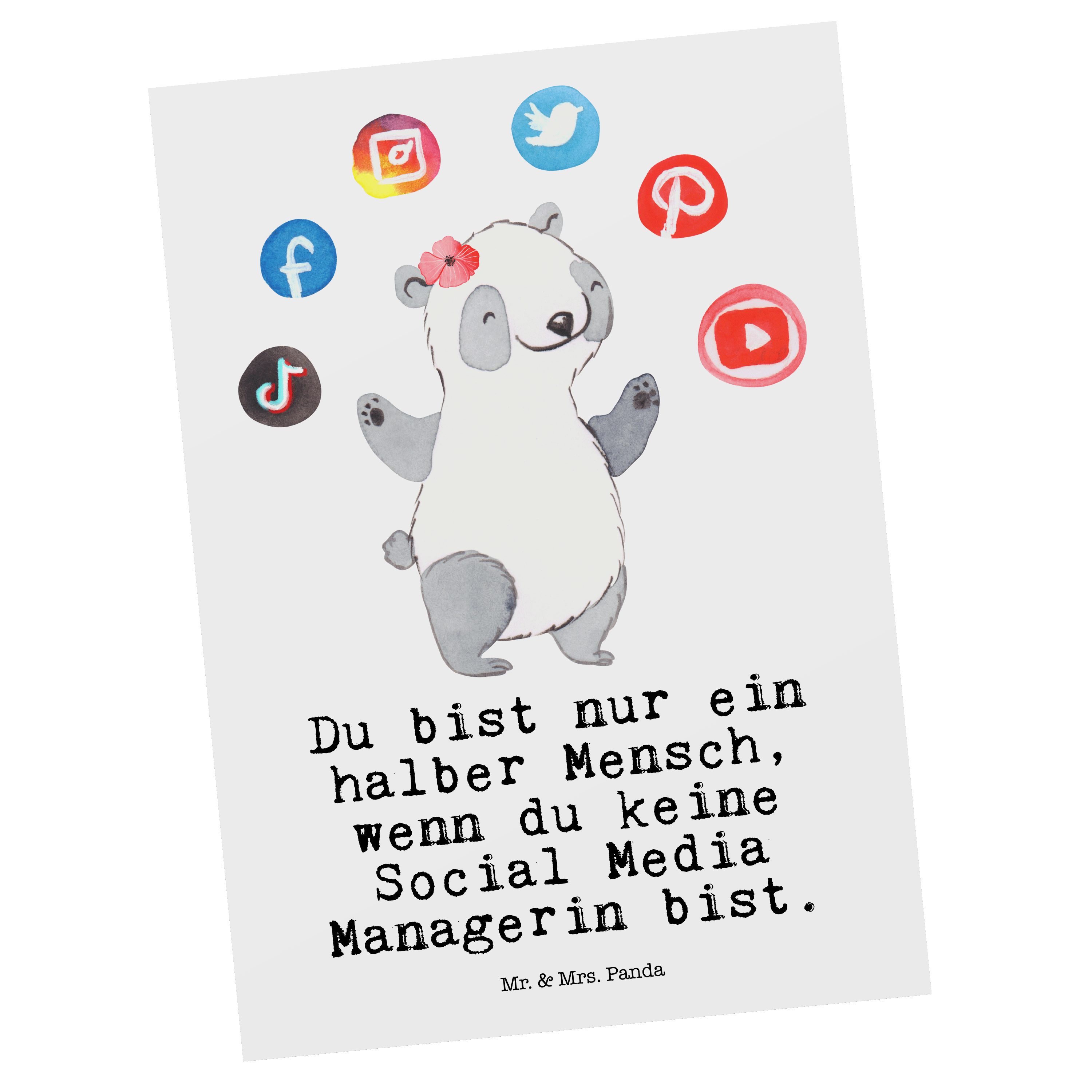 Geschenk, Herz Mrs. Ansichtskar Managerin Mr. Panda - - Social Weiß Karte, & Postkarte mit Media