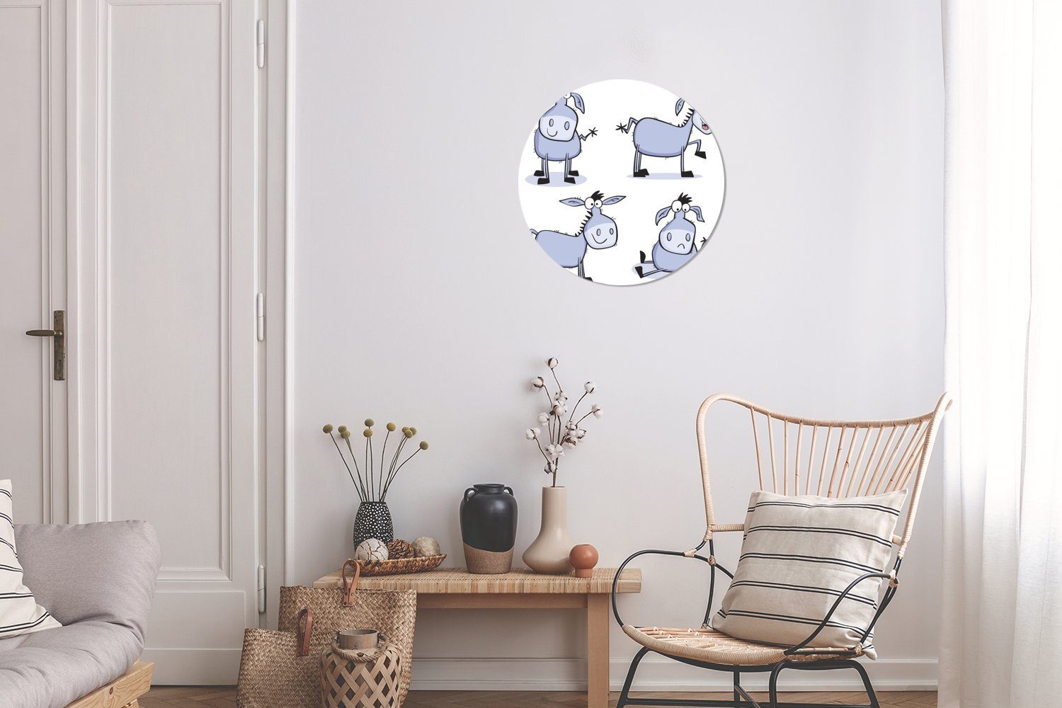 Tapetenkreis Kinderzimmer, (1 Wandsticker Tapetenaufkleber, für Eseln von vier Illustration Rund, St), Wohnzimmer MuchoWow Eine