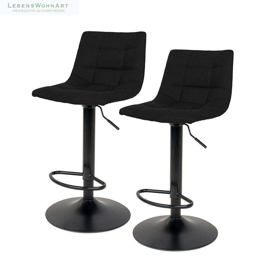 Stuhl 2er Set moderner höhenverstellbarer Barstuhl LEIRIA schwarz Samt