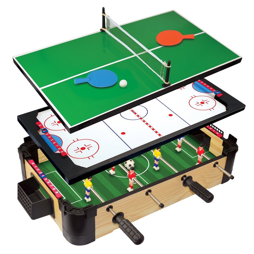 Merchant Ambassador Spiel, 3-in-1 Tabletop Football, Air Hockey & Pong