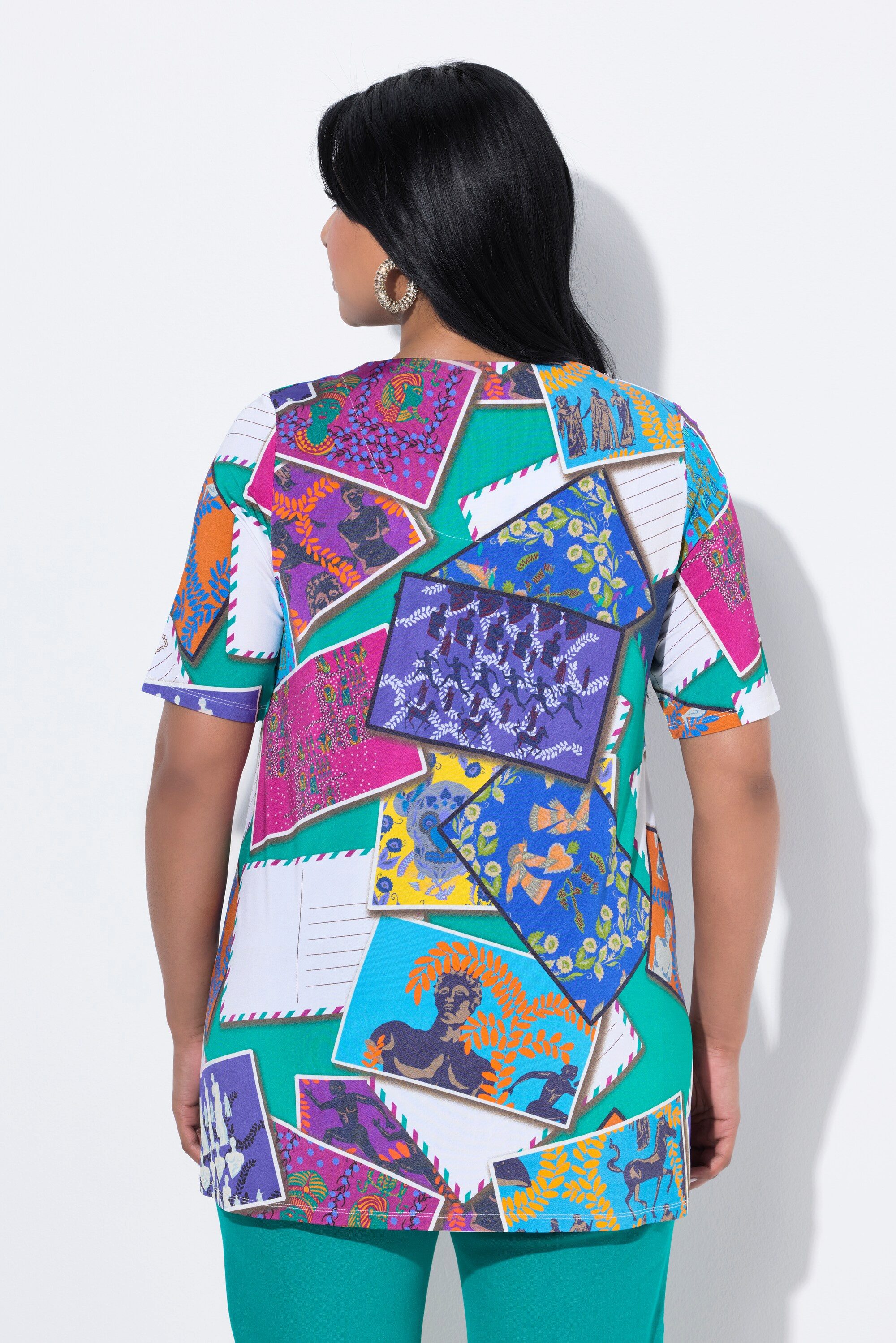 Ulla Popken T-Shirt Slinkyshirt Postkarten-Design Carré-Ausschnitt