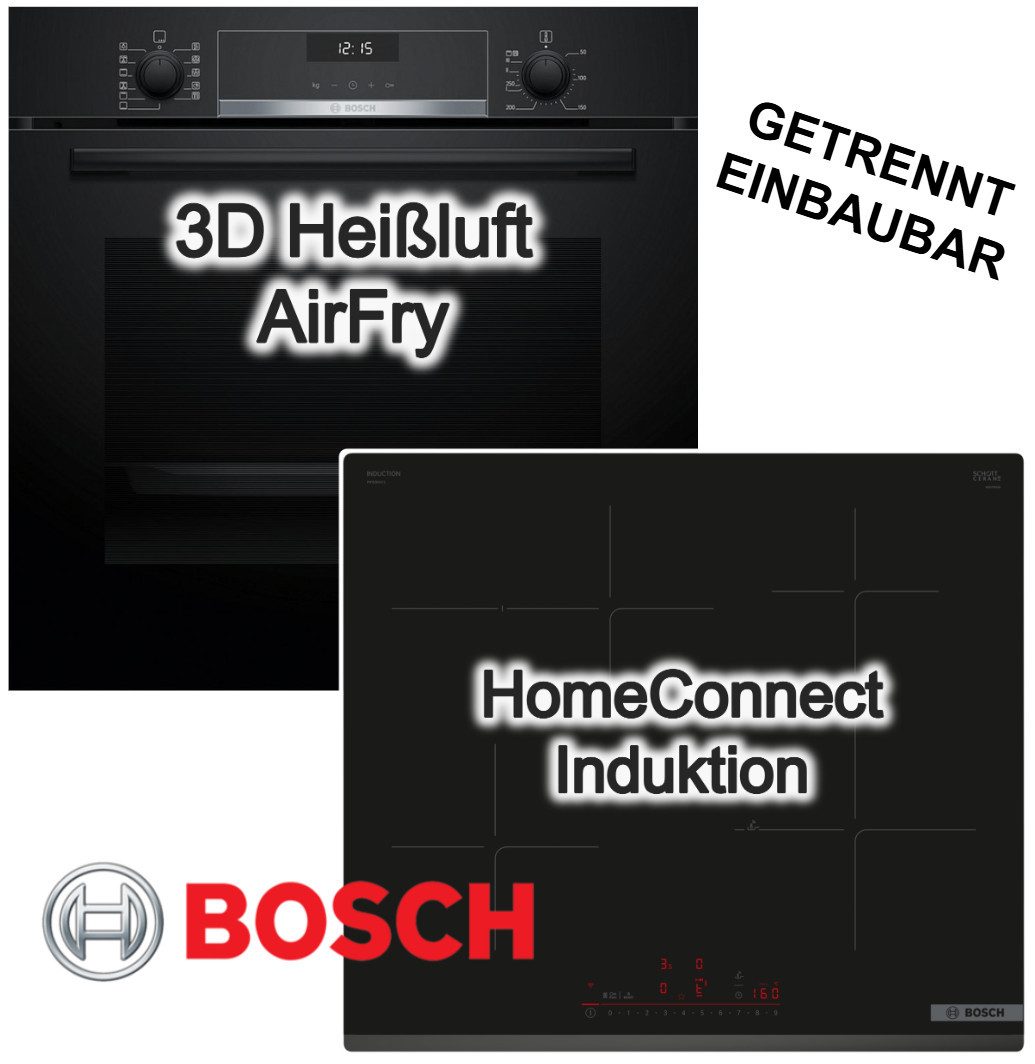 BOSCH Backofen-Set Backofen AirFry 3DHeißluft Hydrolyse+ Induktionsfeld Boost HomeConnect, EcoClean Direct