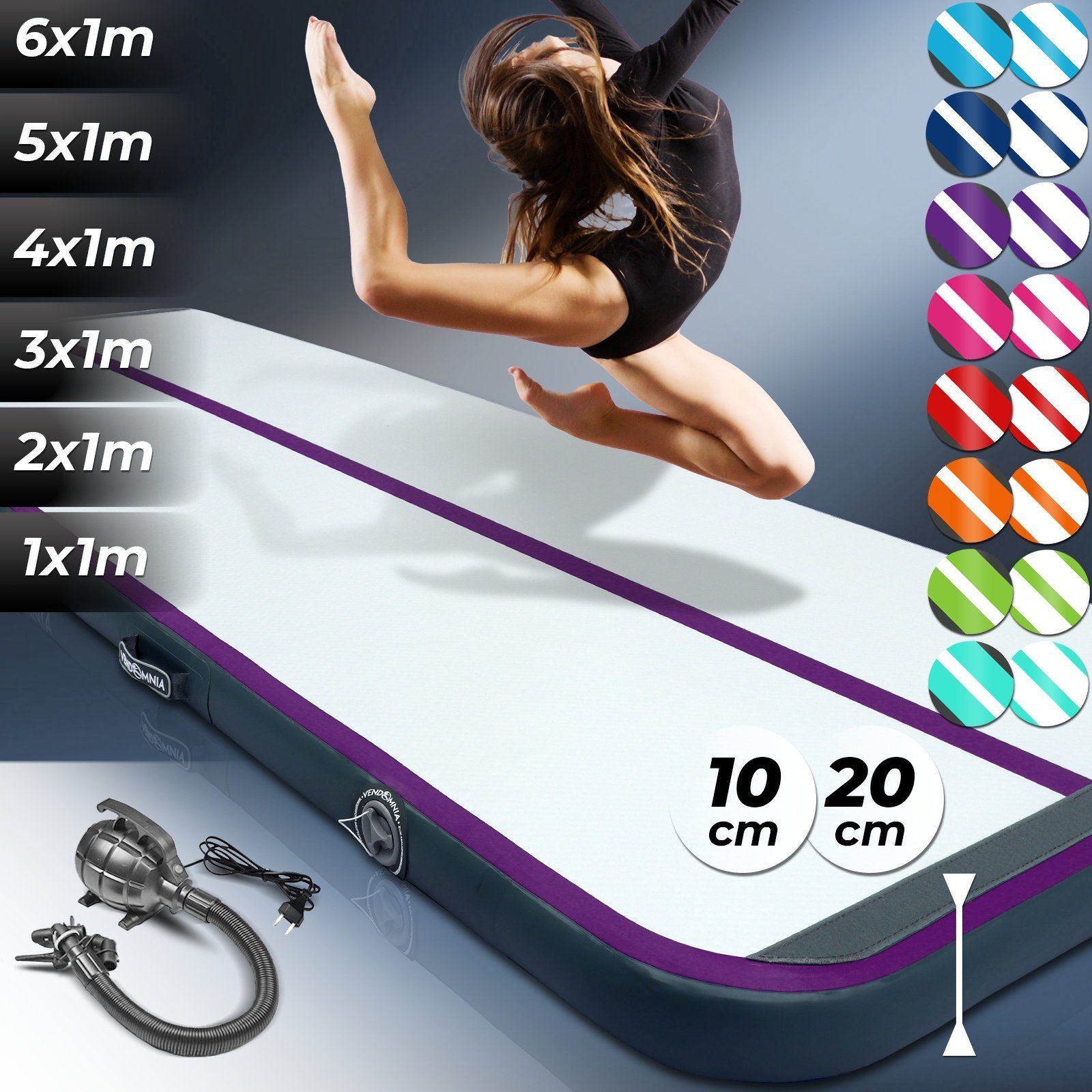 VENDOMNIA Gymnastikmatte AIRTRACK Fitness Sport 1/2/3/4/5/6/7/8m