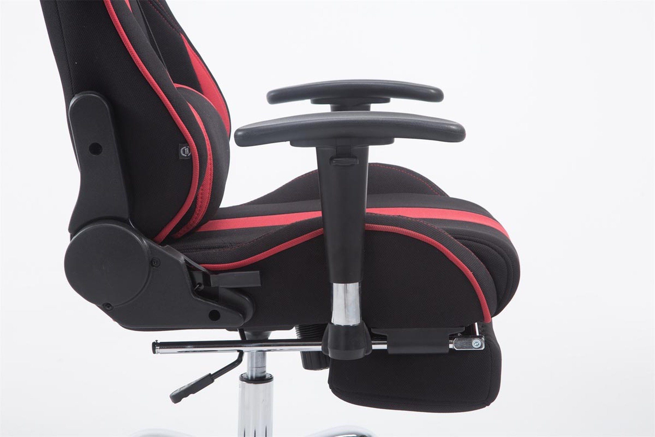 Gaming-Stuhl (Schreibtischstuhl, Rückenlehne Drehstuhl, Metall chrom Racingstuhl, Chefsessel), - mit - - TPFLiving drehbar Limitless-2 Gamingstuhl, schwarz/rot Gestell: Sitzfläche: Stoff bequemer 360° höhenverstellbar