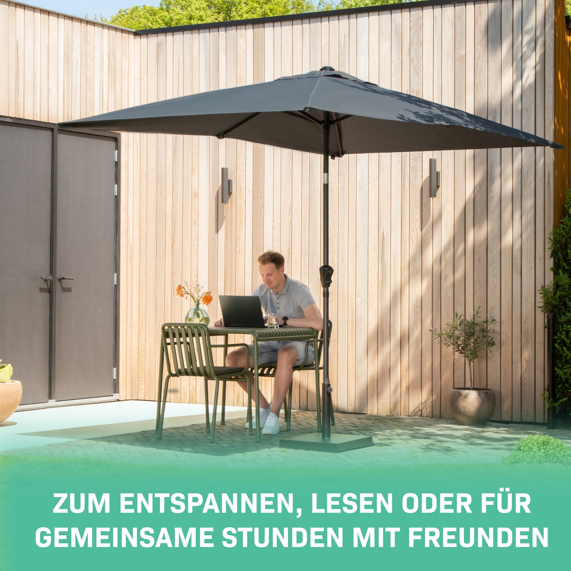 VONROC Sonnenschirm rechteckig, LxB: 300x200 cm, Set, Je nach Variante mit oder ohne Sockel, Rechteckiger Sonnenschirm für Terasse, Garten, Balkon & Gastro