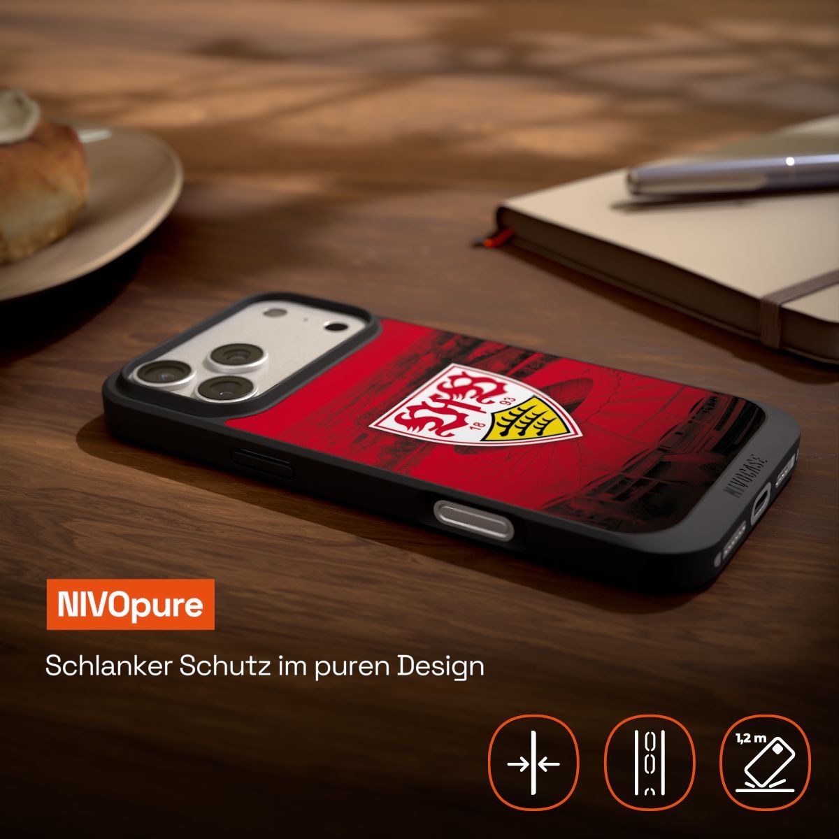 NIVOCASE Handyhülle VfB Stuttgart Stadion Offizielles Lizenzprodukt VfB Stadion Rot, Apple iPhone 17 Pro Max Handyhülle Hülle NIVOpure Case Schwarz – Bild 5 von 5