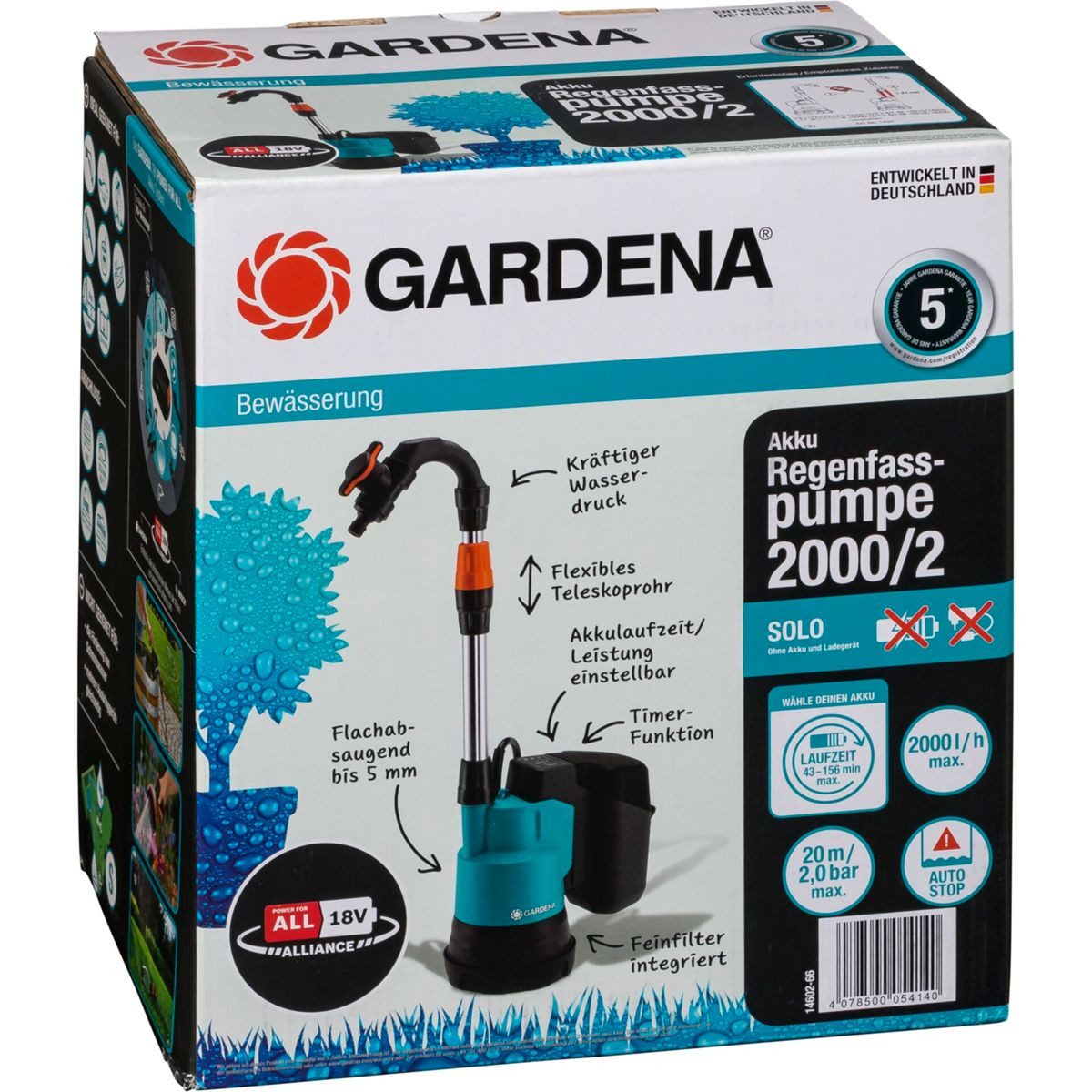 GARDENA Gartenpumpe 2000/2 18V P4A Akku-Regenfasspumpe