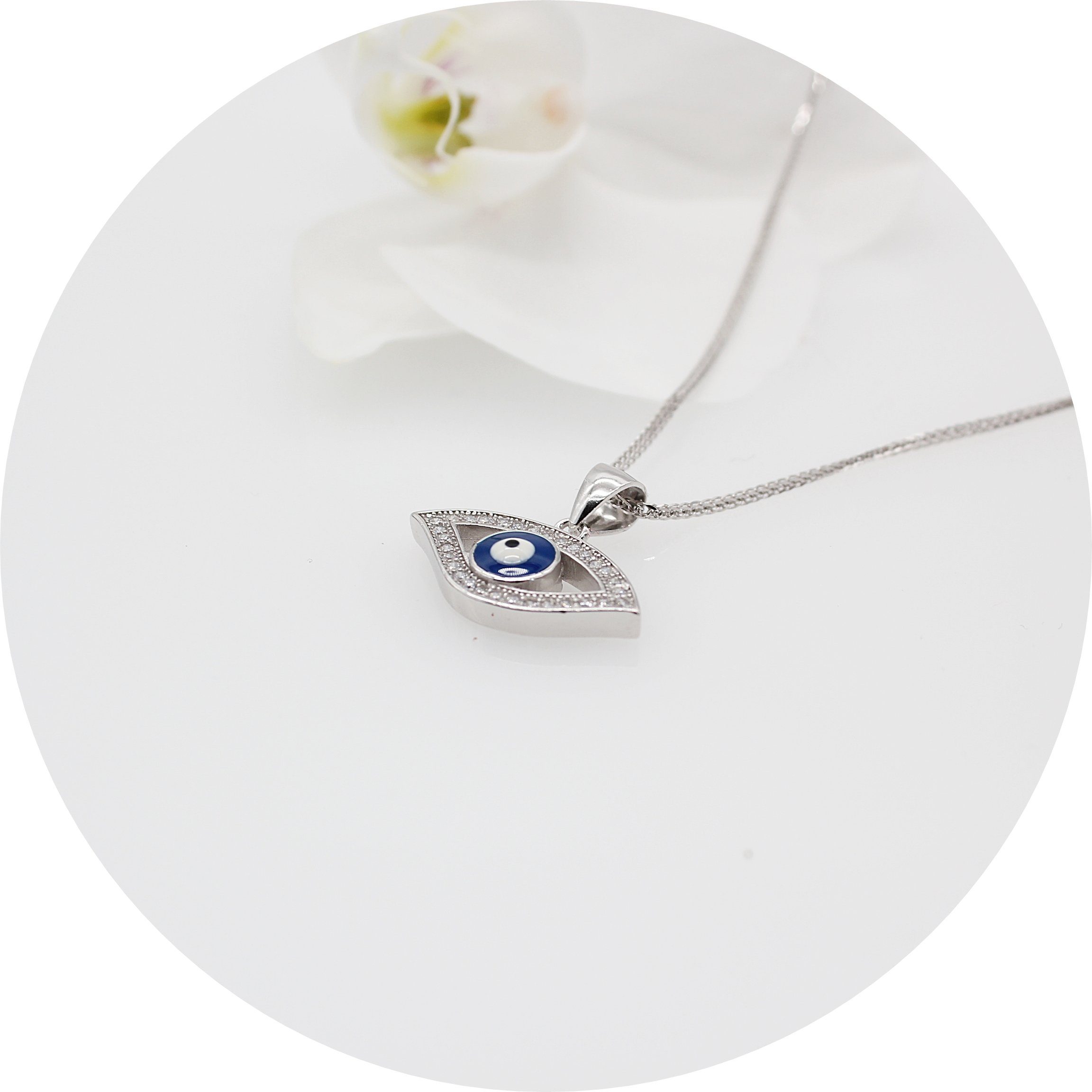 ELLAWIL Silberkette Kette mit (Kettenlänge Geschenkschachtel Damen 45 Halskette Sterling türkis Anhänger Mädchen Zirkonia cm, Blue Eye Silber 925), inklusive