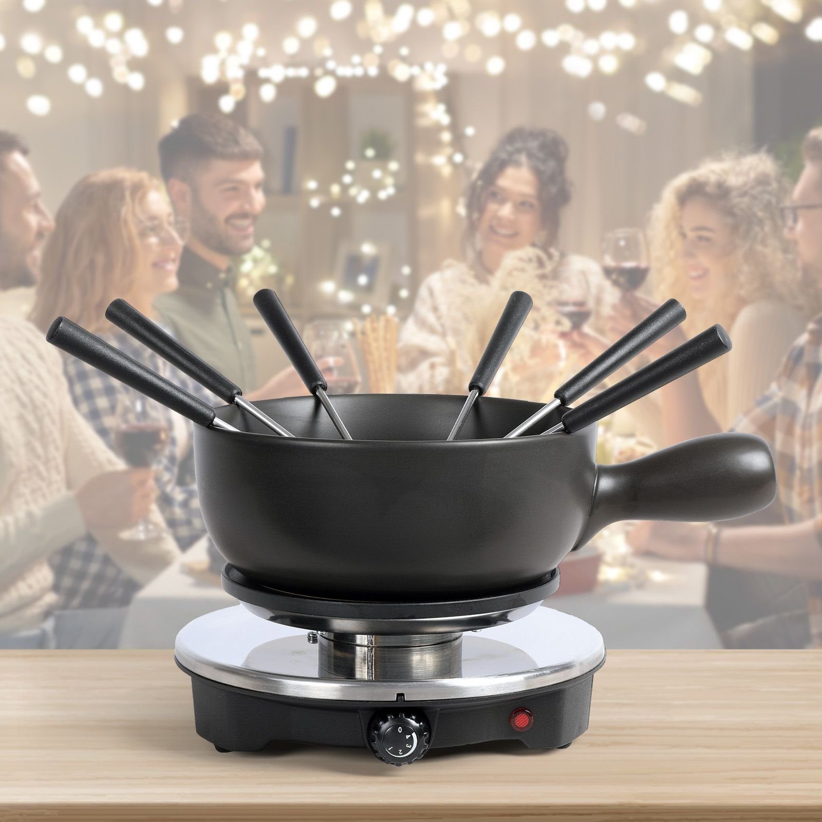 bmf-versand Fondue Fondue Set elektrisch 6 Personen Fleischfondue Käsefondue, 8 Fonduegabeln, 1,20 l