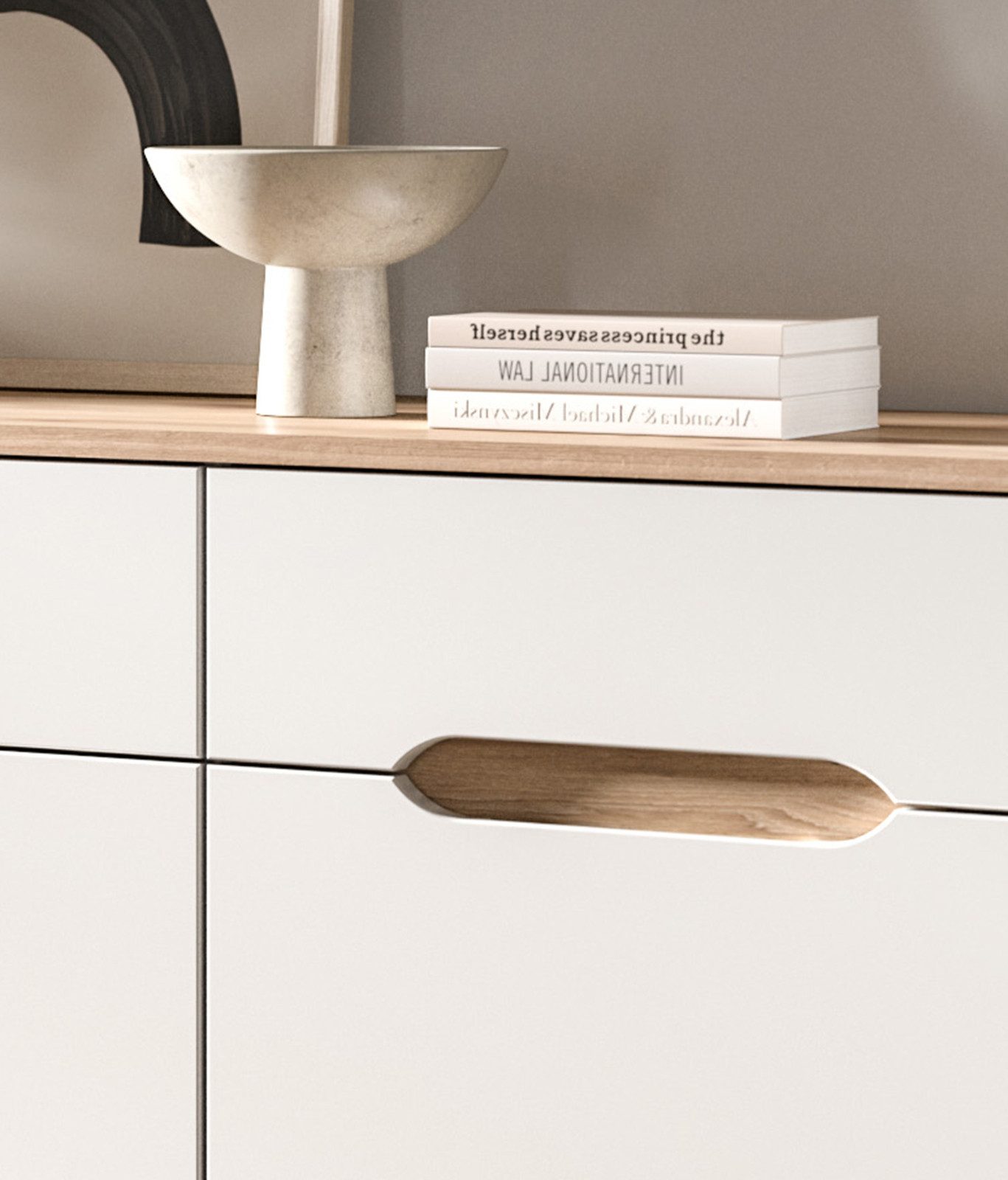 Inn.Furn Lowboard Hygge (Unterschrank in weiß und Nox Eiche, Breite 140 cm), mit Soft-Close-Funktion