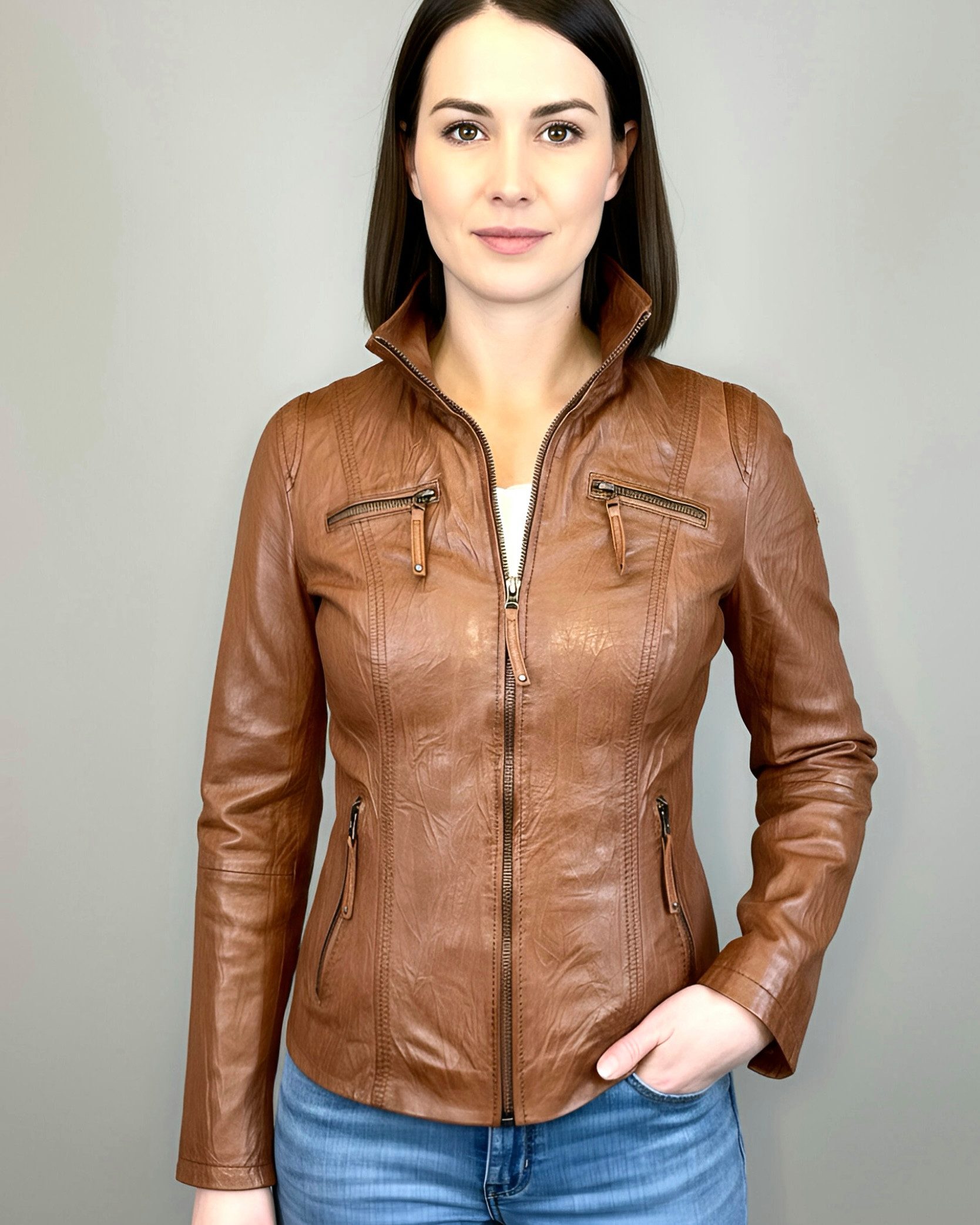 Cabrini Lederjacke Francesca Crinkle Effekt günstig online kaufen