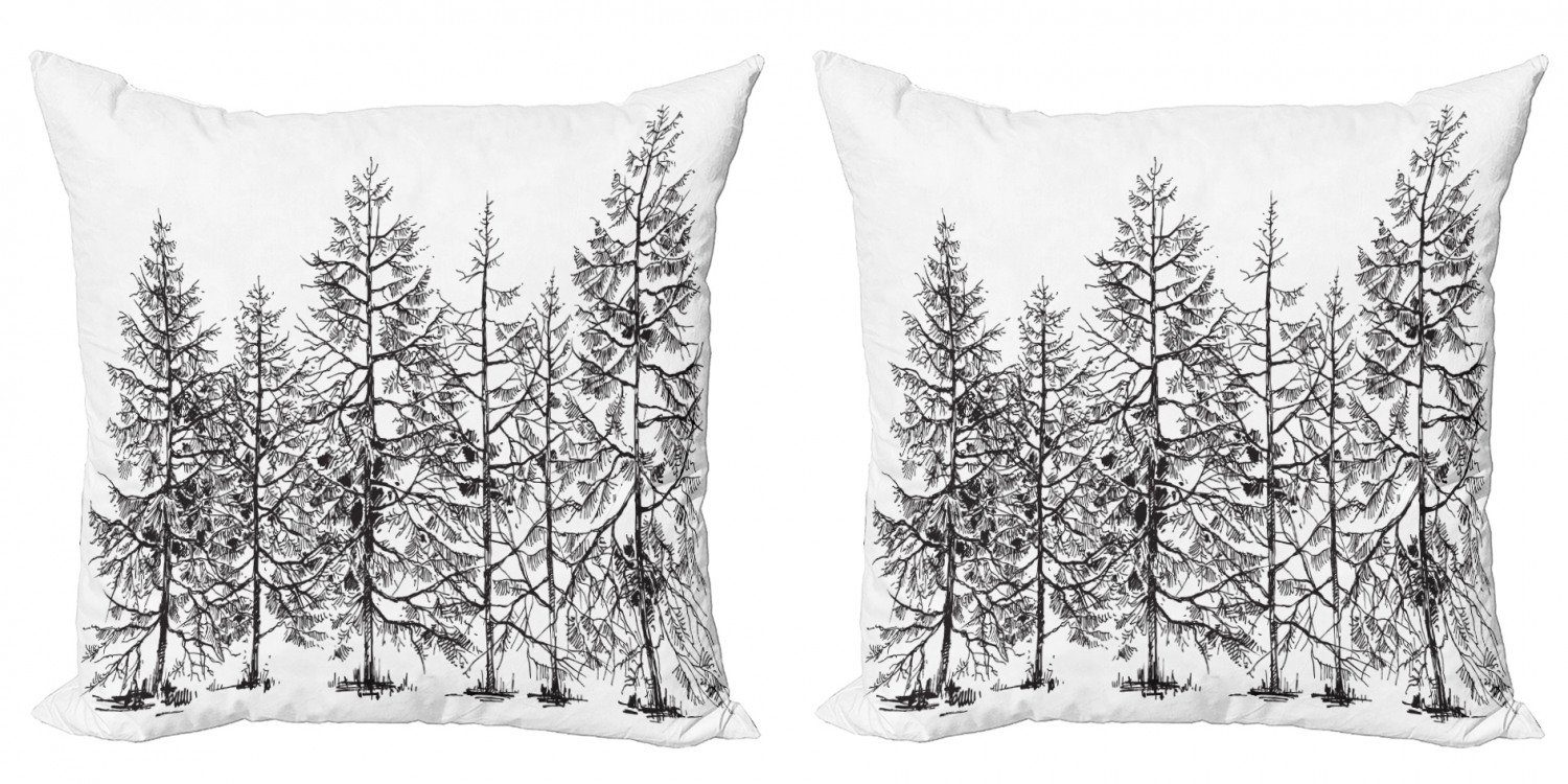 Kissenbezüge Modern Accent Doppelseitiger Digitaldruck, Abakuhaus (2 Stück), Winter Saisonale Kiefer Landschaft