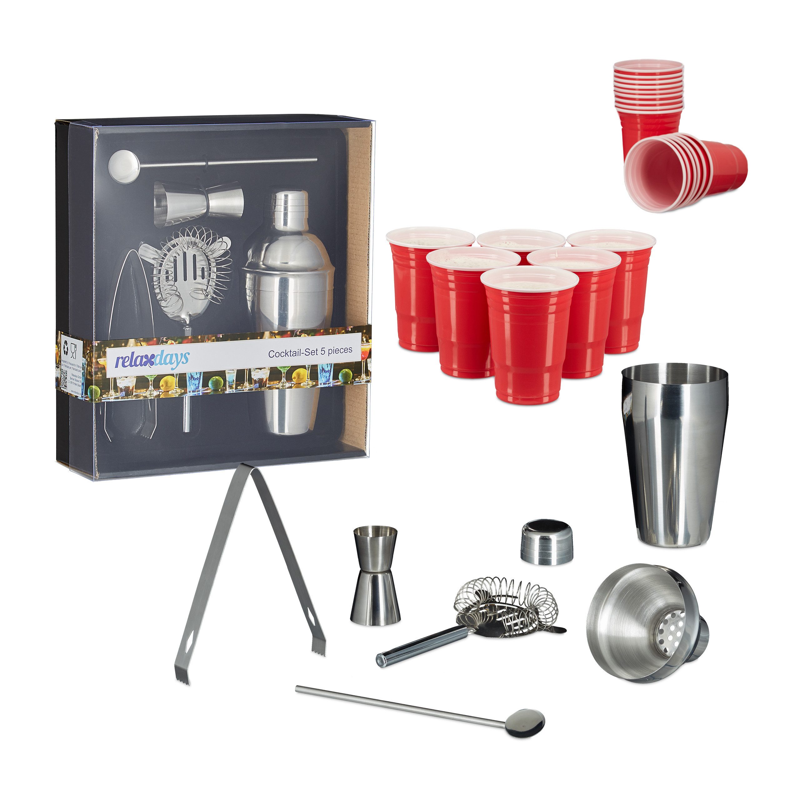 relaxdays Cocktail Shaker 55 teiliges Cocktailset, Kunststoff, (55-tlg)