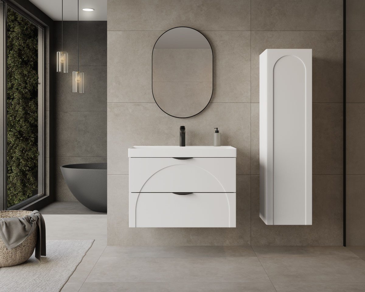 welltime Waschtisch FLOW CIRCLE mit Waschbecken, Breite 60 oder 80cm, modernes Design, Schrank mit 2 Schubladen, Soft-Close-Function, in 2 Breiten erhältlich