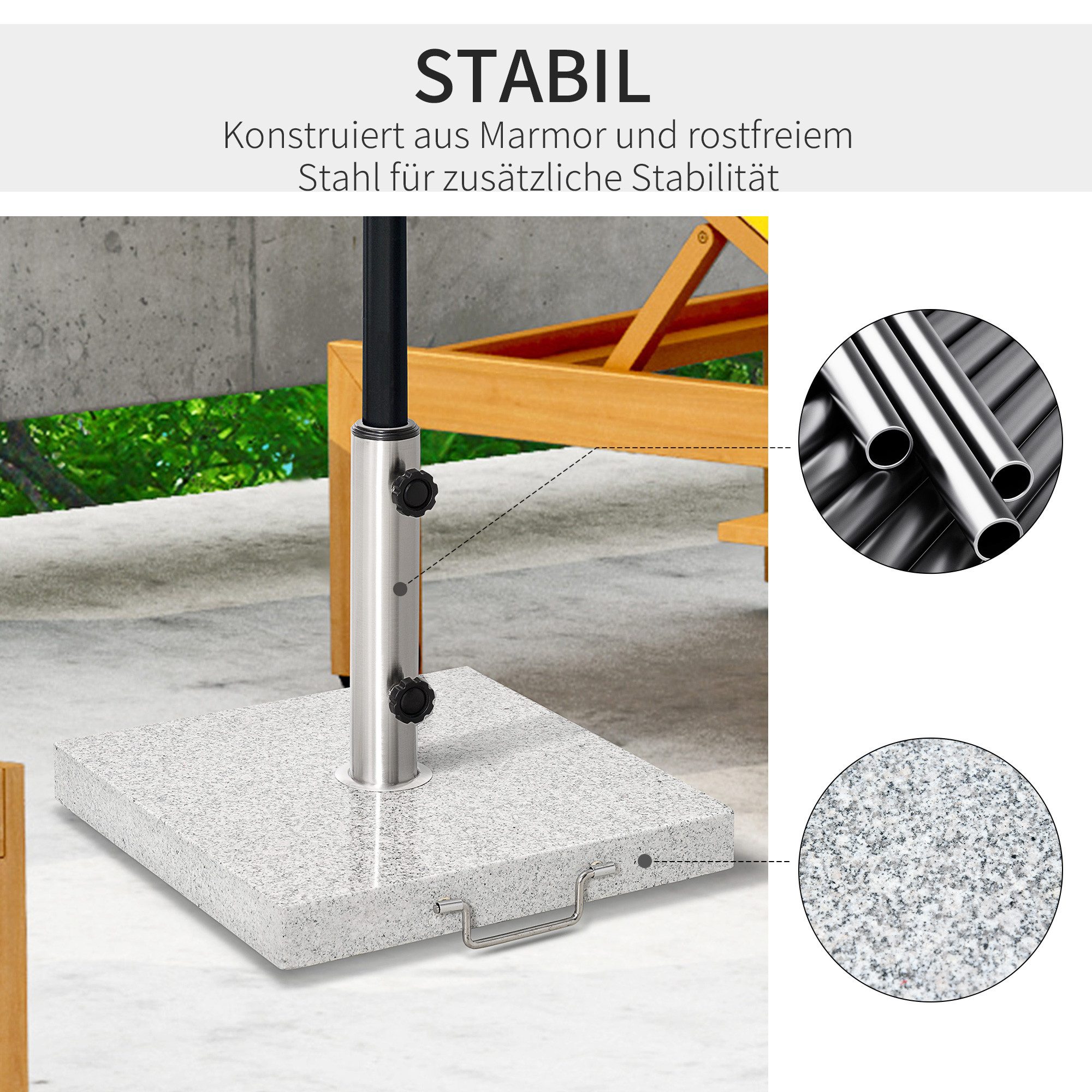 CHICFURN Schirmständer Mobiler Sonnenschirmfuß 28 kg, Marmor und Edelstahl (Packung, 1 St., Für Garten und Terrasse), 42 × 42 × 36 cm