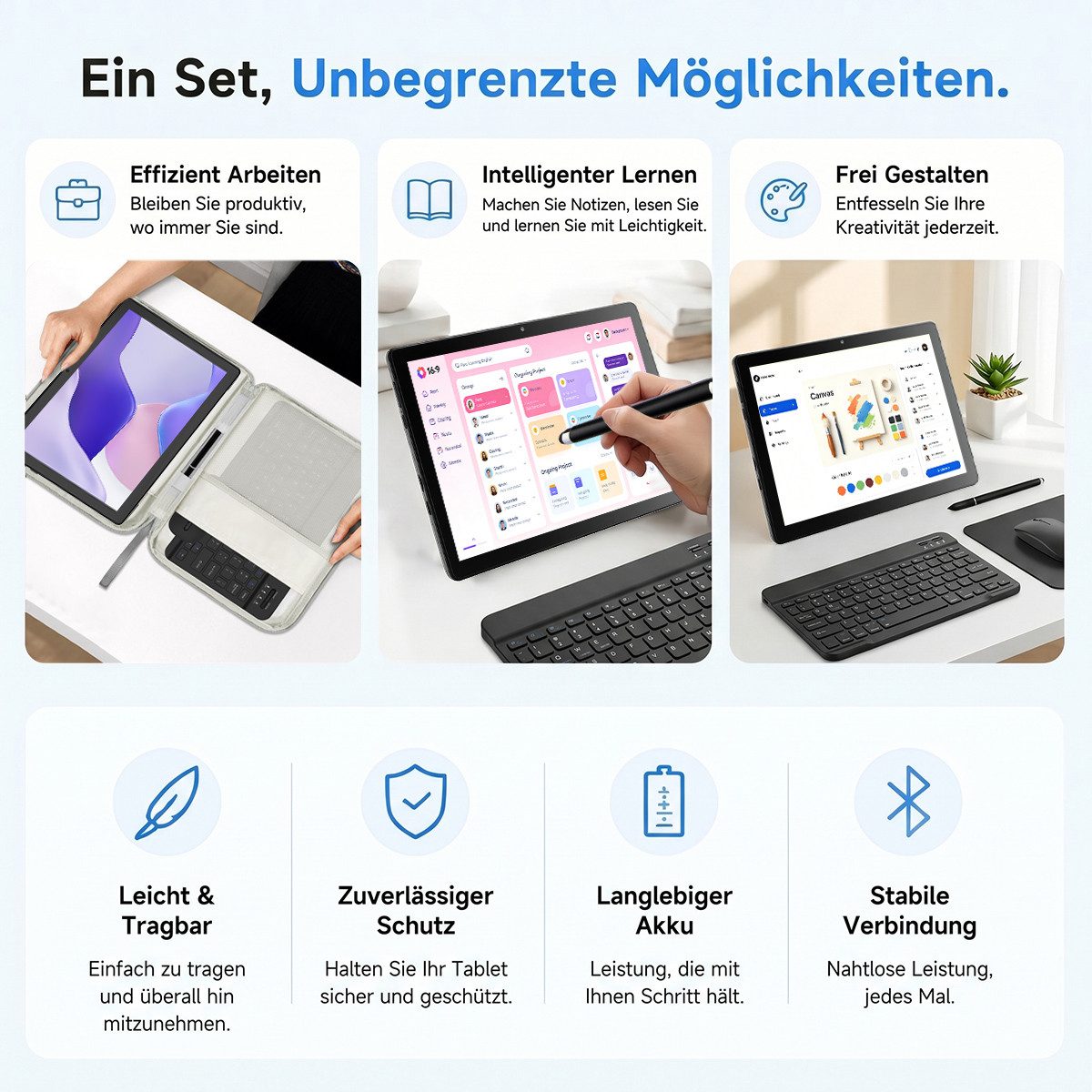 Happybe 10.1 Zoll 36(6+28)GB RAM, 256 GB, mit Tastatur/Maus/Stift Tablet (10.1", 256 GB, Android) – Bild 2 von 3
