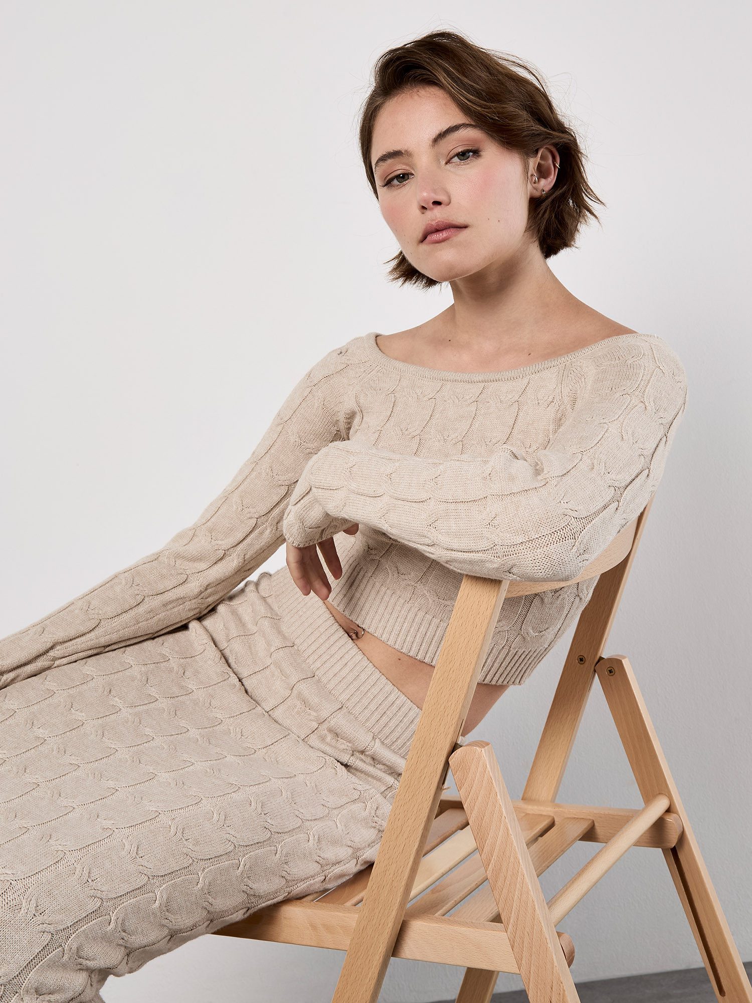 Apricot Strickpullover Cropped Pullover mit Zopfmuster