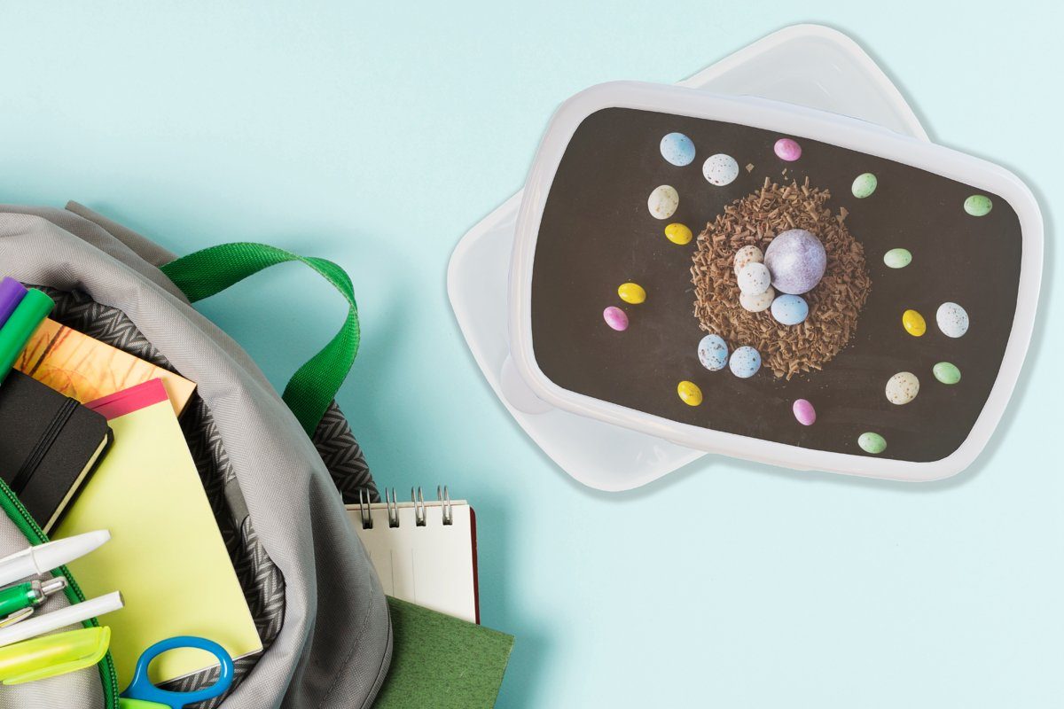 Ostereier Brotdose, Mädchen Ostern, Regenbogen weiß - Jungs MuchoWow und für Kinder und (2-tlg), - Brotbox Lunchbox für Erwachsene, Kunststoff,
