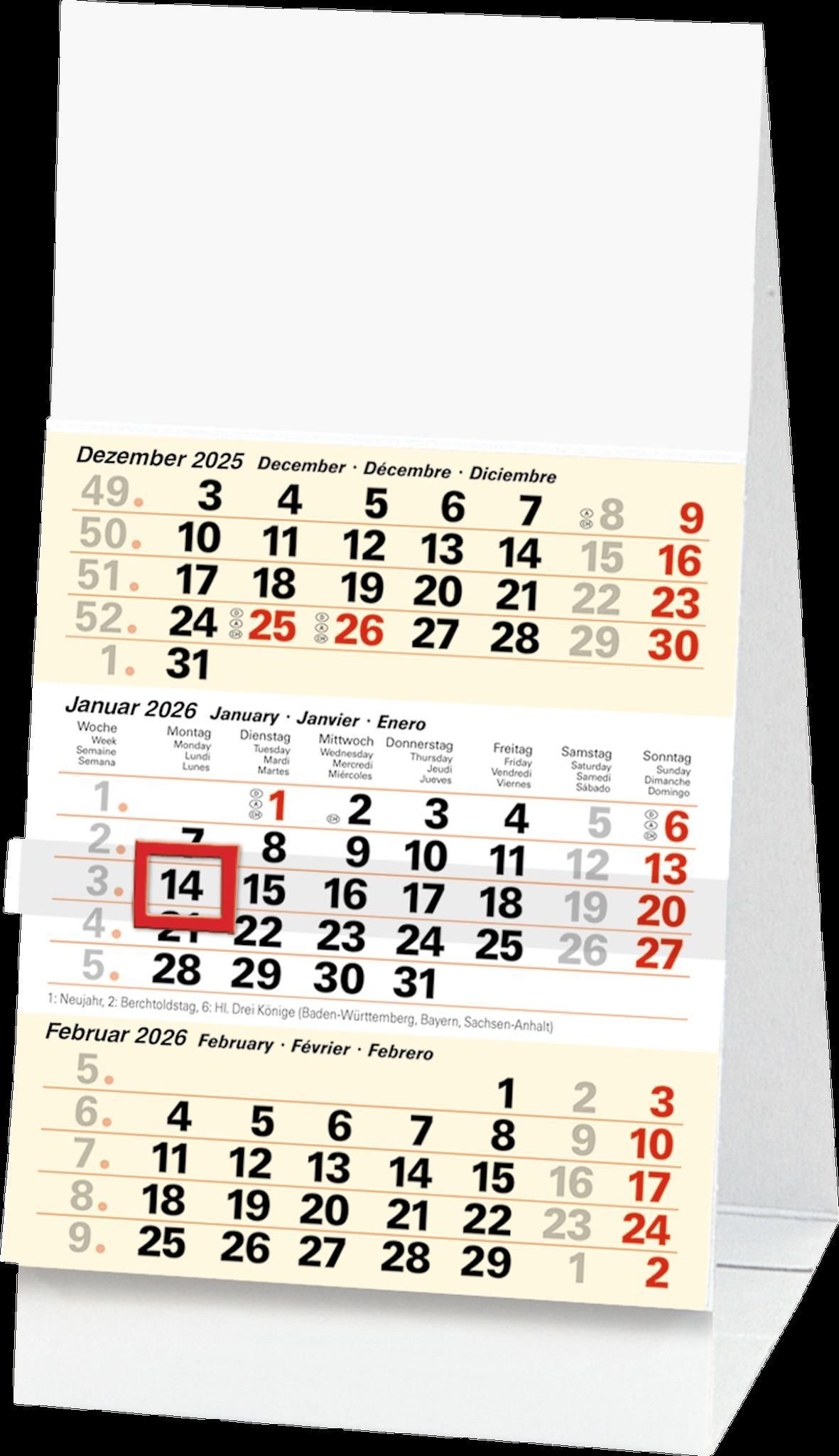 GLOCKEN Tischkalender 2026 Glocken Dreimonats-Tischkalender 9,7x19cm