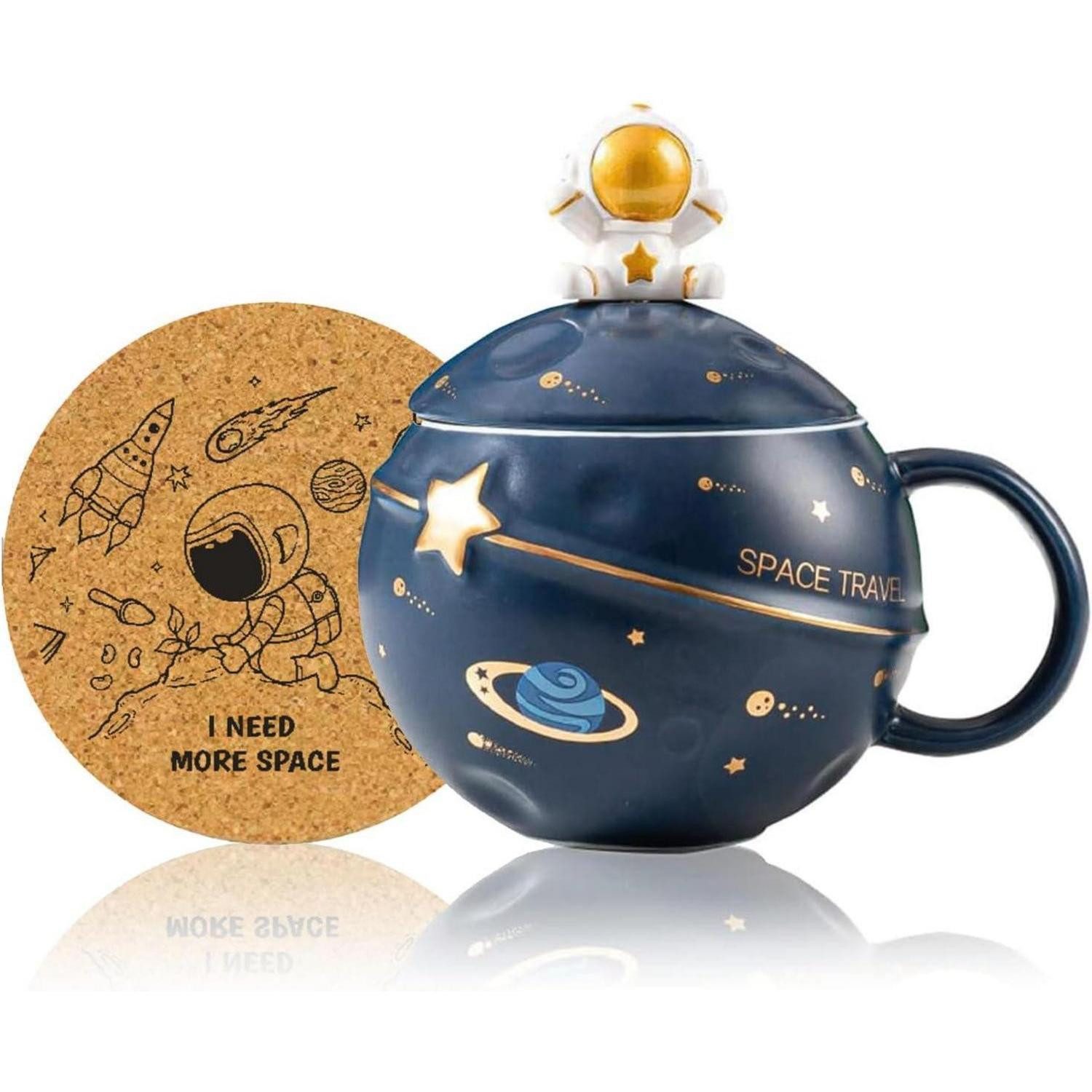 LuxusKollektion Tasse Kawaii Astronaut Tasse Planet Weltraum Prägung Keramik Becher Deckel, Keramik