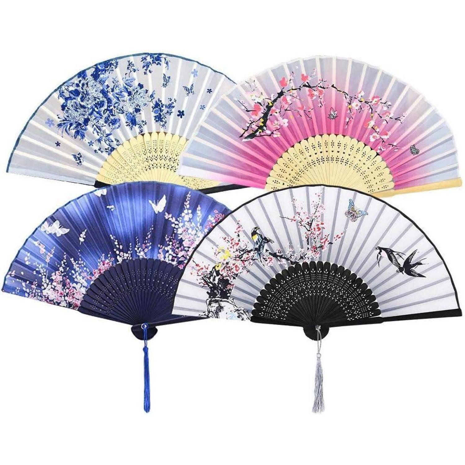 LuxusKollektion Eiertrenner Faltbare Handfächer Damen Holz Bambus Chinesischer Stil 4er Set