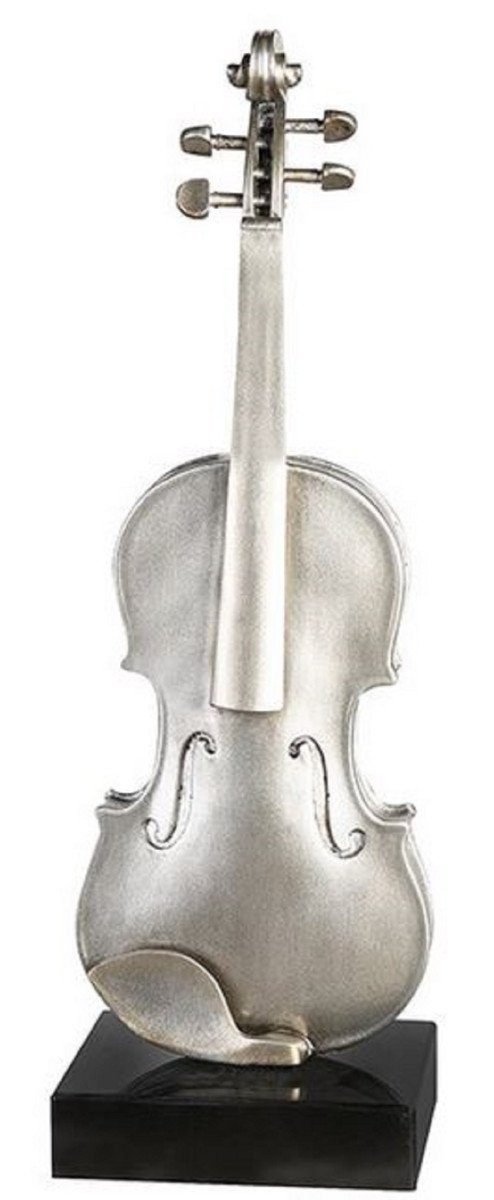 Casa Padrino Dekoobjekt Deko Violine Silber / Champagnerfarben / Schwarz 21 x 15 x H. 65 cm - Polyresin Geige mit Marmorsockel