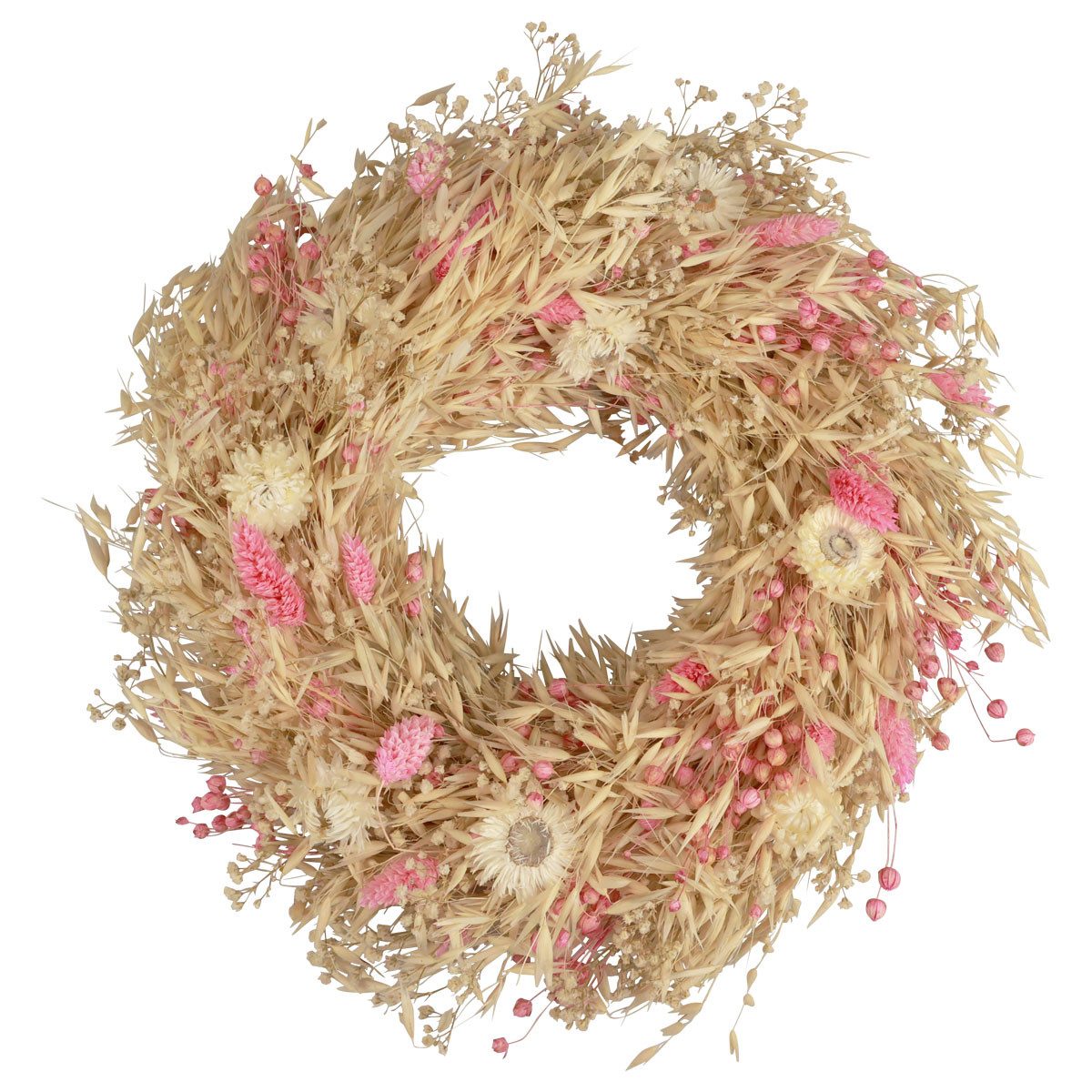 Trockenblume Naturkranz Dekokranz Hafer-Strohblumen Kranz Rosa Boho Tischdeko