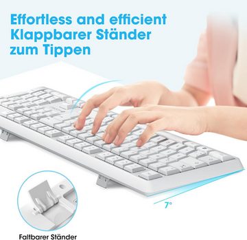 KOORUI Set Deutsches Layout QWERTZ Tastatur- und Maus-Set, mit 12 Funktionstasten 2.4 GHz Set für Windows,MacOS,Linux