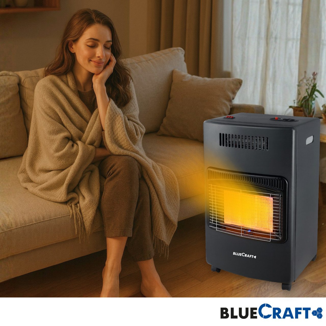 BlueCraft Heizstrahler Gasheizer Infrarot Gasofen Campingheizung Keramik, 4200 W, Druckminderer Gasregler Gas-Heizung für Gasflasche Elektroheizung