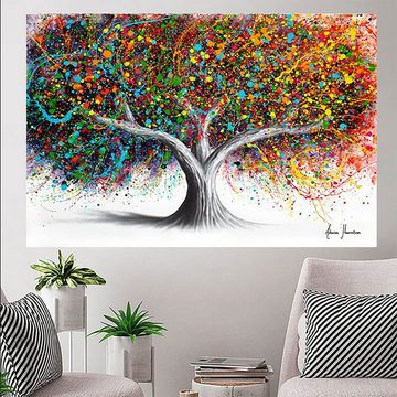 TPFLiving Kunstdruck (OHNE RAHMEN) Poster - Leinwand - Wandbild, Baum - Abstrakte Bäume in vielen bunten Farben (Leinwand Wohnzimmer, Leinwand Bilder, Kunstdruck), Leinwand bunt - Größe 20x30cm