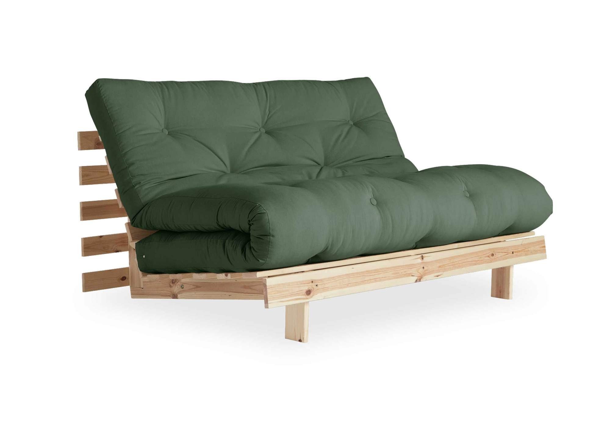 Karup Design 2-Sitzer cm Oliv Gestell 140 Schlafsofa ROOTS Massivholz Kiefer Oliv Bezug Grün Sofa