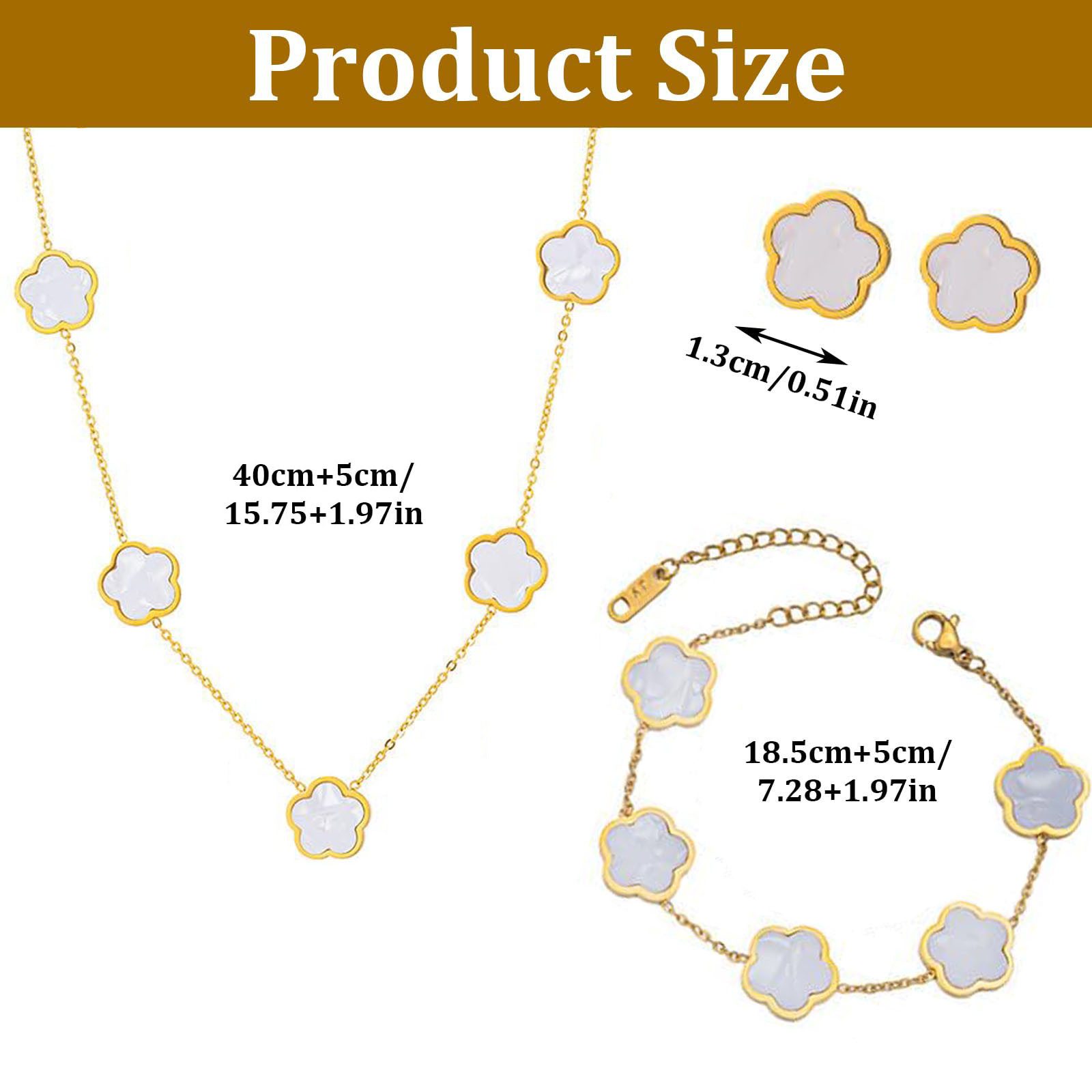 MOPUEA Schmuckset Kleeblatt Schmuck-Set Armband Halskette & Ohrringe mit Geschenkbox (für Hochzeit Geburtstag Jahrestag, 3-tlg), Edelstahl Halskette Ohrstecker  – Bild 4 von 5