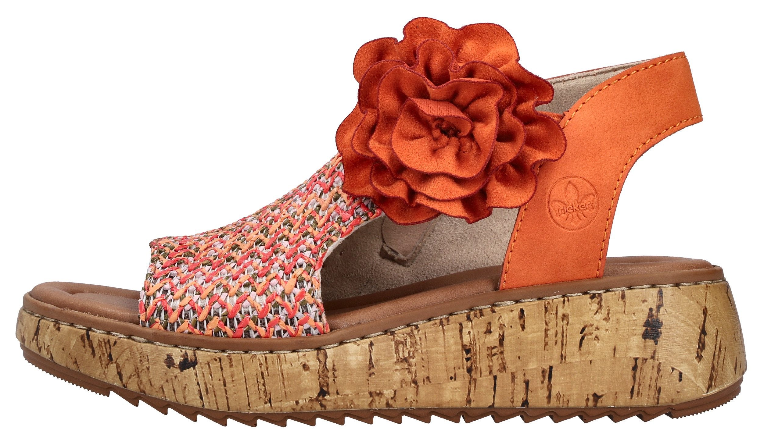 Rieker Plateausandale Schaftsandale, Sommerschuh mit großer Blüte und Innenreißverschluss