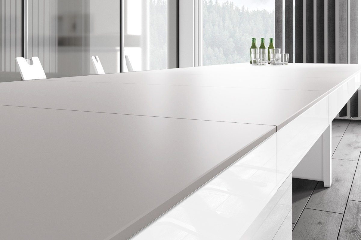 designimpex Esstisch Design HE-444 Hellgrau (Beigeton) MATT / Weiß HOCHGLANZ XXL 160 - 412