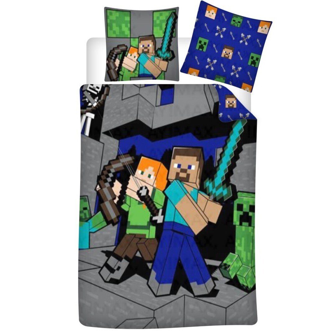 Bettwäsche Minecraft Games Steve Alex Creeper Bettwäsche 2tlg. Set, Minecraft, PolyCotton, 2 teilig, Bettdeckenbezug: 135-140x200cm Kissenbezug: 65x65 cm