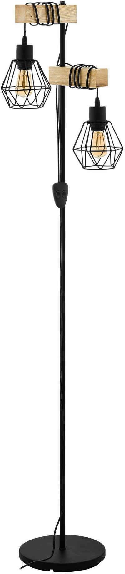 EGLO Stehlampe »TOWNSHEND 5«, schwarz / L40 x H166,5 x B25 cm / exkl. 2 x E27 (je max. 60W) / Stehlampe - Retro - Vintage - Lampe mit Holz - Schlafzimmerlampe - Wohnzimmerlampe - Stehleuchte - Holzleuchte - Leselampe