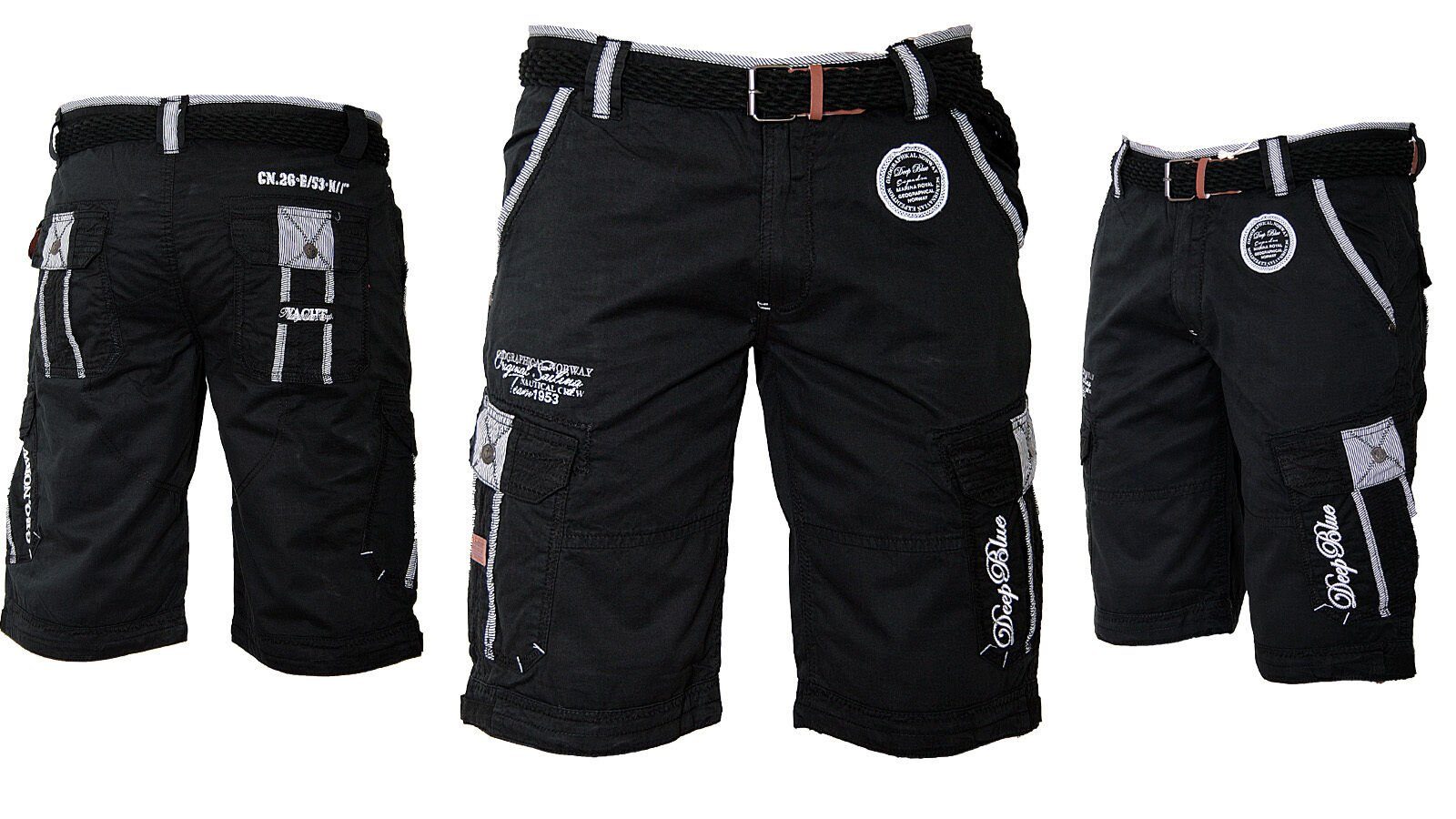 Geographical Norway Shorts Herren Cargo Shorts Kurze Hose Short Bermuda Knielang Sommer + Gürtel Schwarz