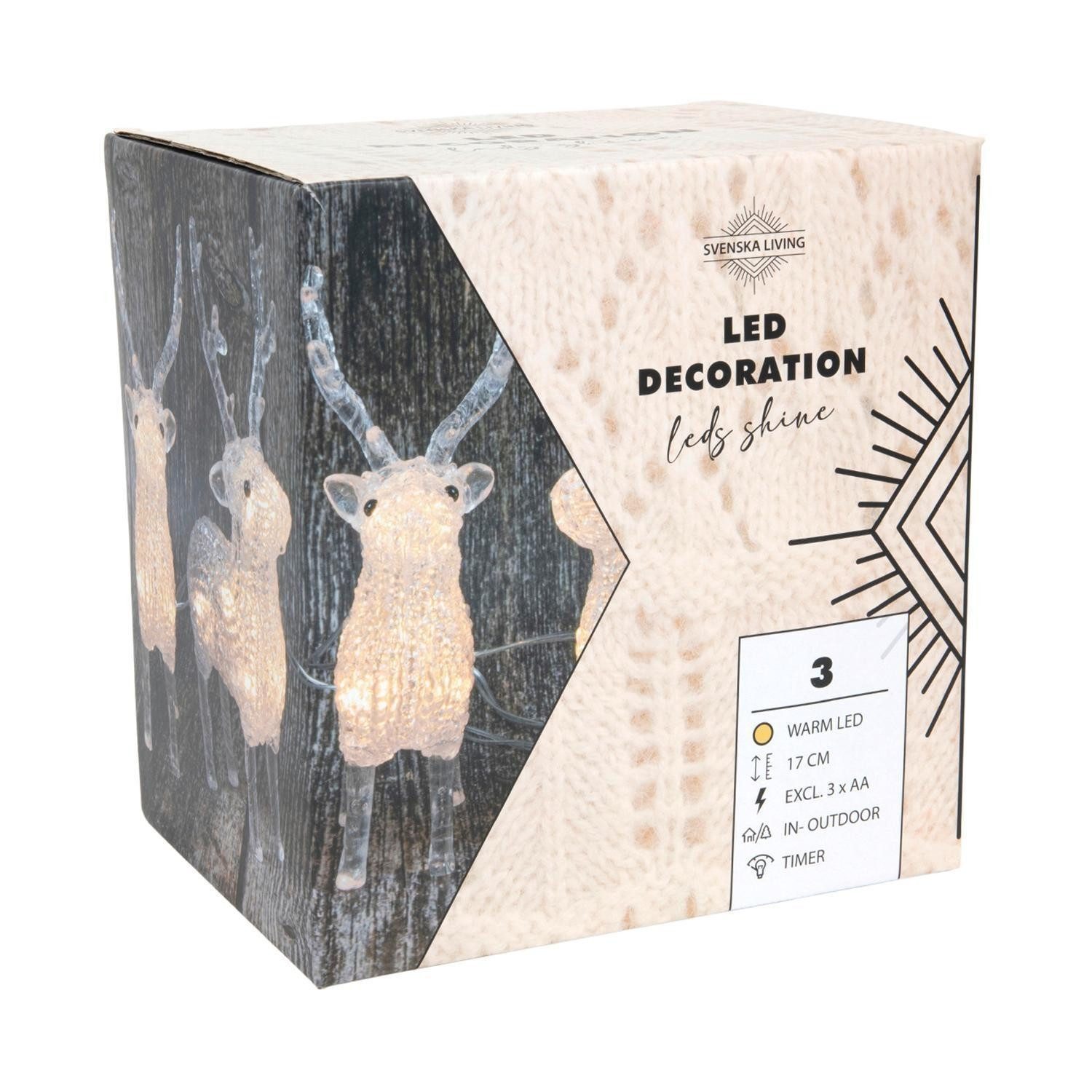 HIT Trading LED Dekofigur LED-Rentiere RELO, Transparent, Weiß, Acryl, LED fest integriert, Extra-Warmweiß, Batteriebetrieben, Timer, Outdoorgeeignet, B 14 x H 17 x T 19,5 cm