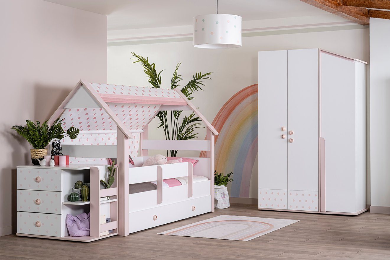 Möbel-Zeit Jugendzimmer-Set Kinderzimmer YUKI Komplettset für Mädchen rosa