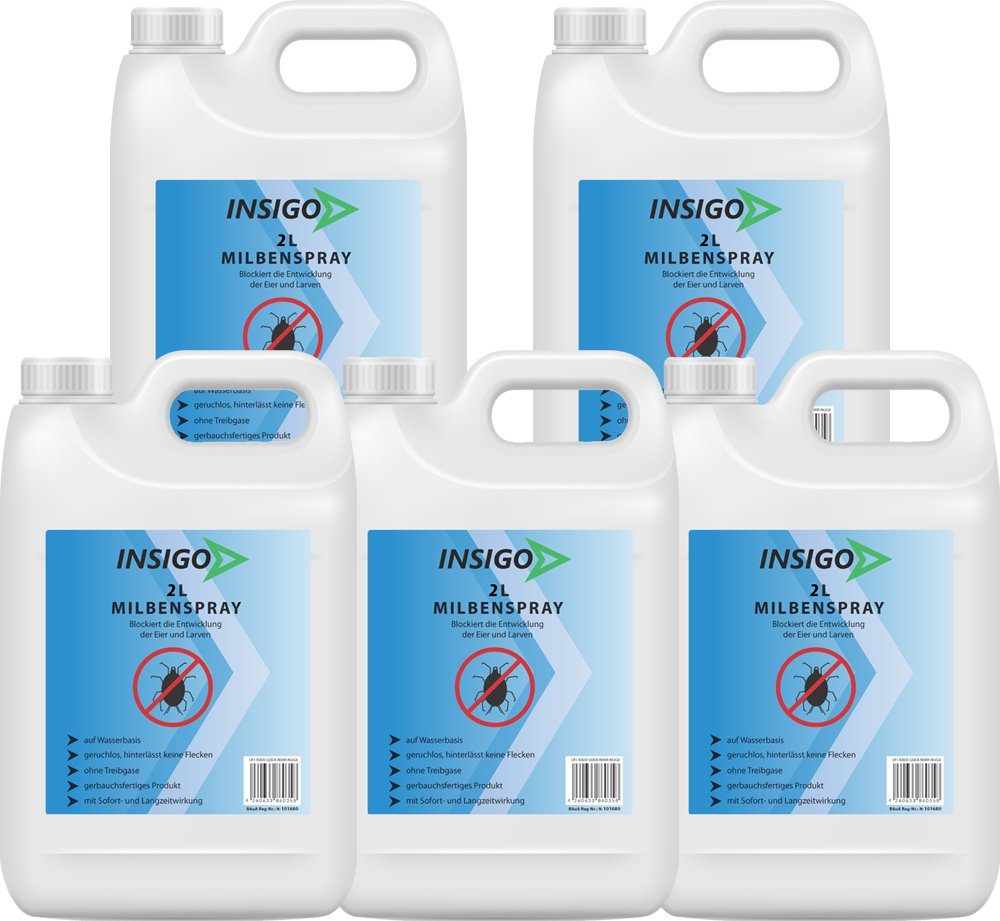 INSIGO Insektenspray Anti Milben-Spray Milben-Mittel Ungezieferspray, 10 l, auf Wasserbasis, geruchsarm, brennt / ätzt nicht, mit Langzeitwirkung