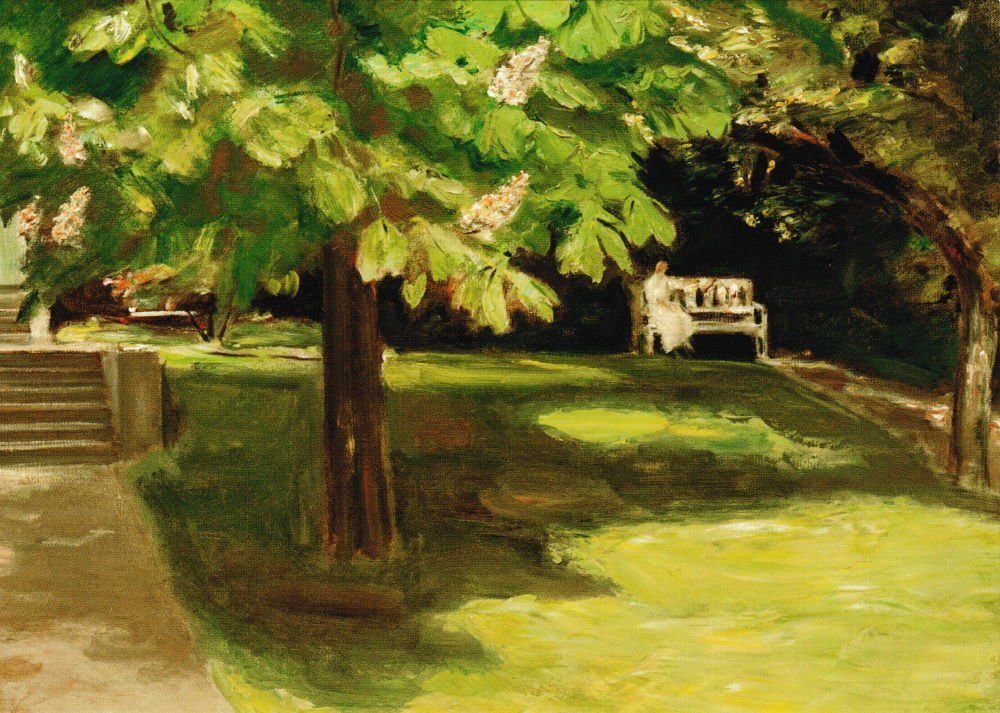 Postkarte Kunstkarte Max Liebermann "Gartenbank unter dem Kastanienbaum" | Grußkarten