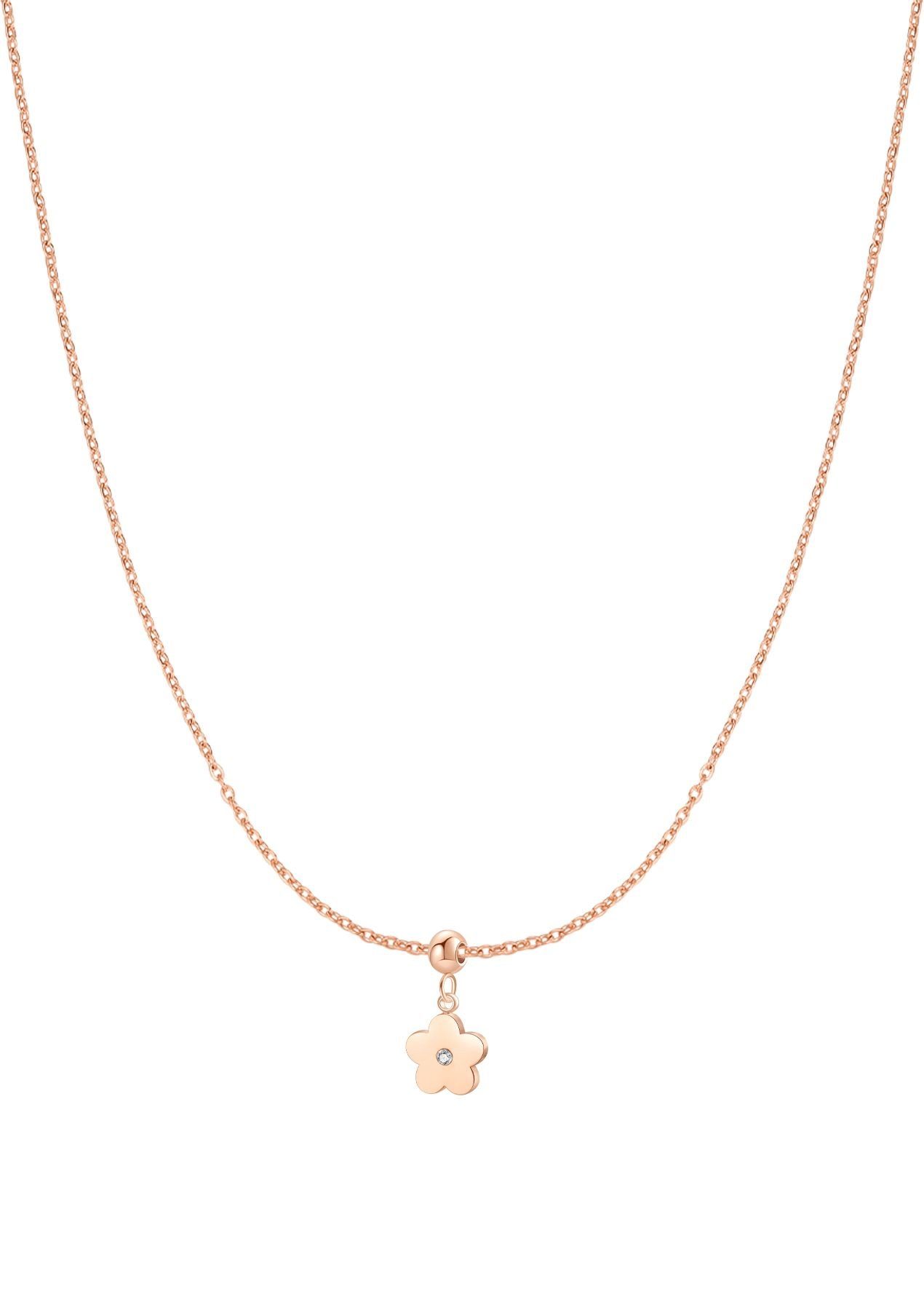 Collier Edelstahl Kette Damen Blume 18K Gold Roségold, Zirkonia hängend