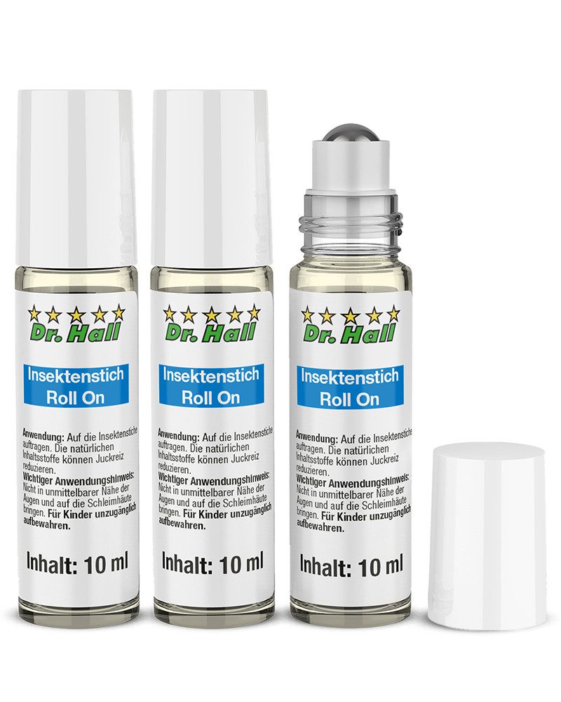 Dr. Hall Insektenstich-Gel Roll-On, 3-tlg., Soforthilfe, kühlt und beruhigend, rein natürlich