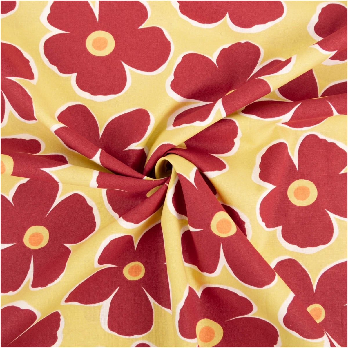 SCHÖNER LEBEN. Stoff Baumwollstoff Meterware Popeline Stoff Blumen gelb rot 145cm, allergikergeeignet