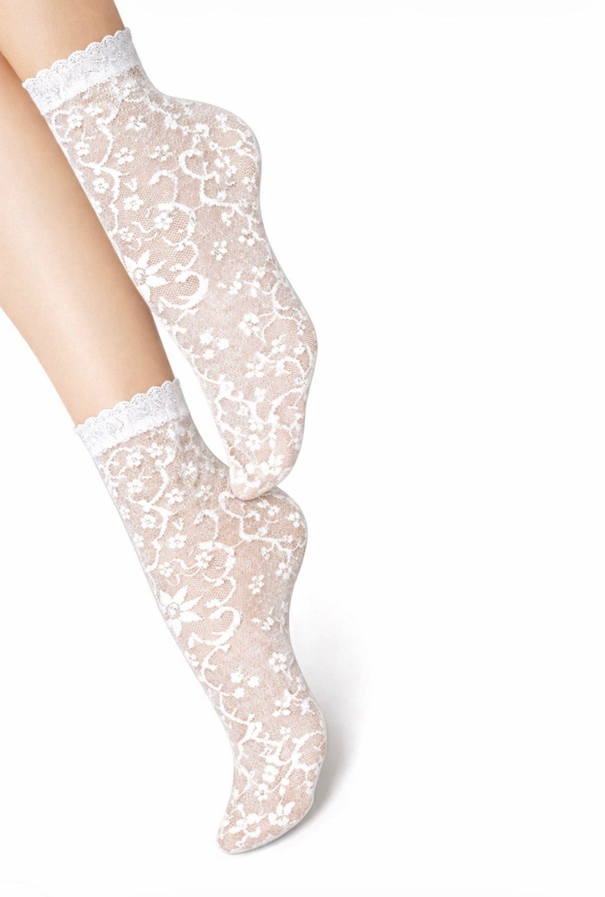 Lycille Feinsocken Spitzen-Söckchen – Transparente Damen Socken mit floralem Muster
