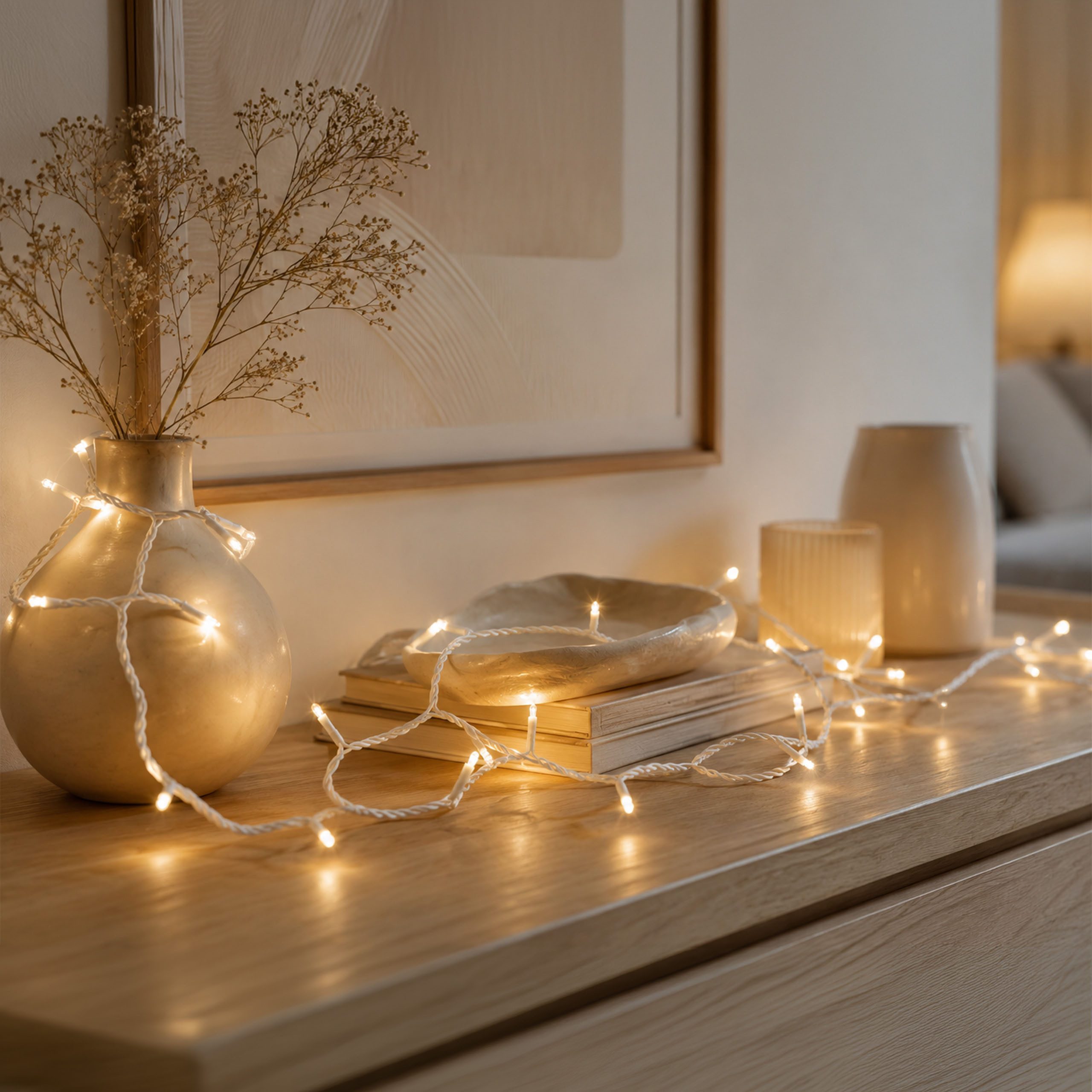 OTTO home LED-Lichterkette in 3/6/12/18 u. 24 m Länge, warmweiß, Timer, Indoor, Outdoor, Garten, 6/18h Timer, schwarz o. weiß, 5m Zuleitung, innen, außen, Balkon