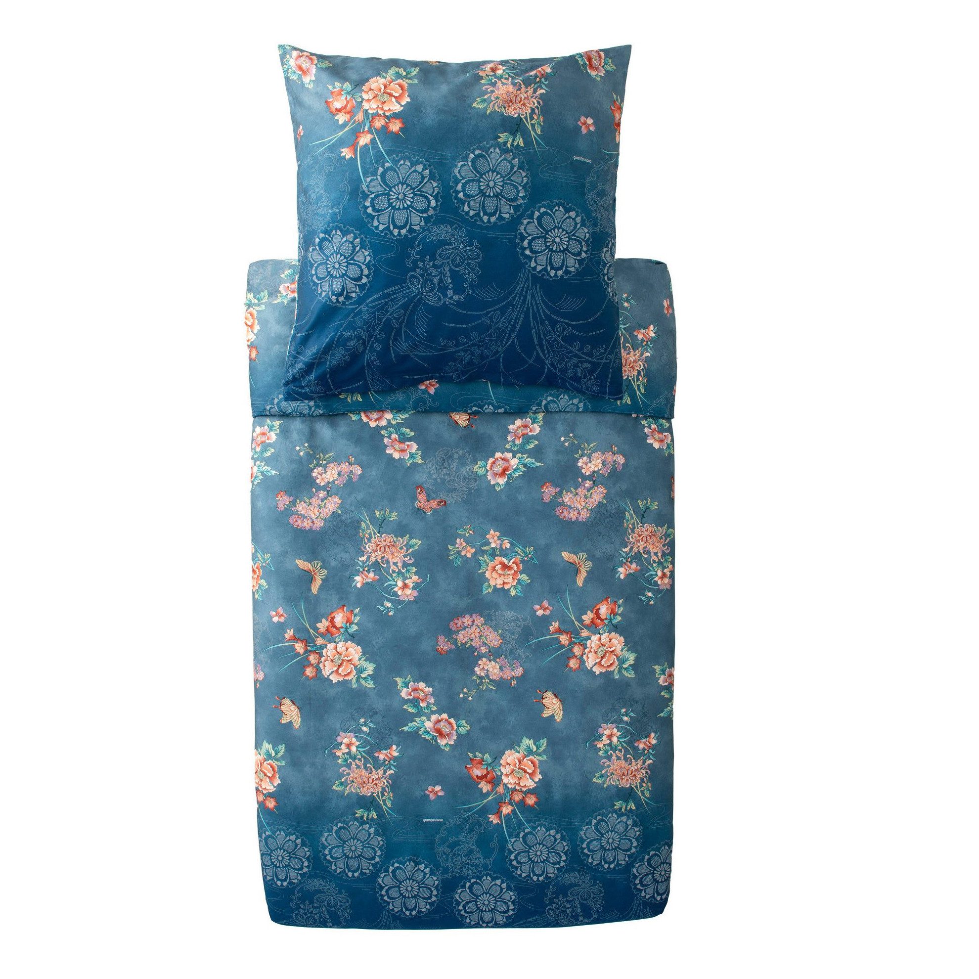 Bassetti Bettwäsche Bettwäsche Bassetti Mako Satin Esperidi B1 blau floral 135x200, Mako Satin, 2 teilig, 100% Baumwolle (Premium Mako Satin)