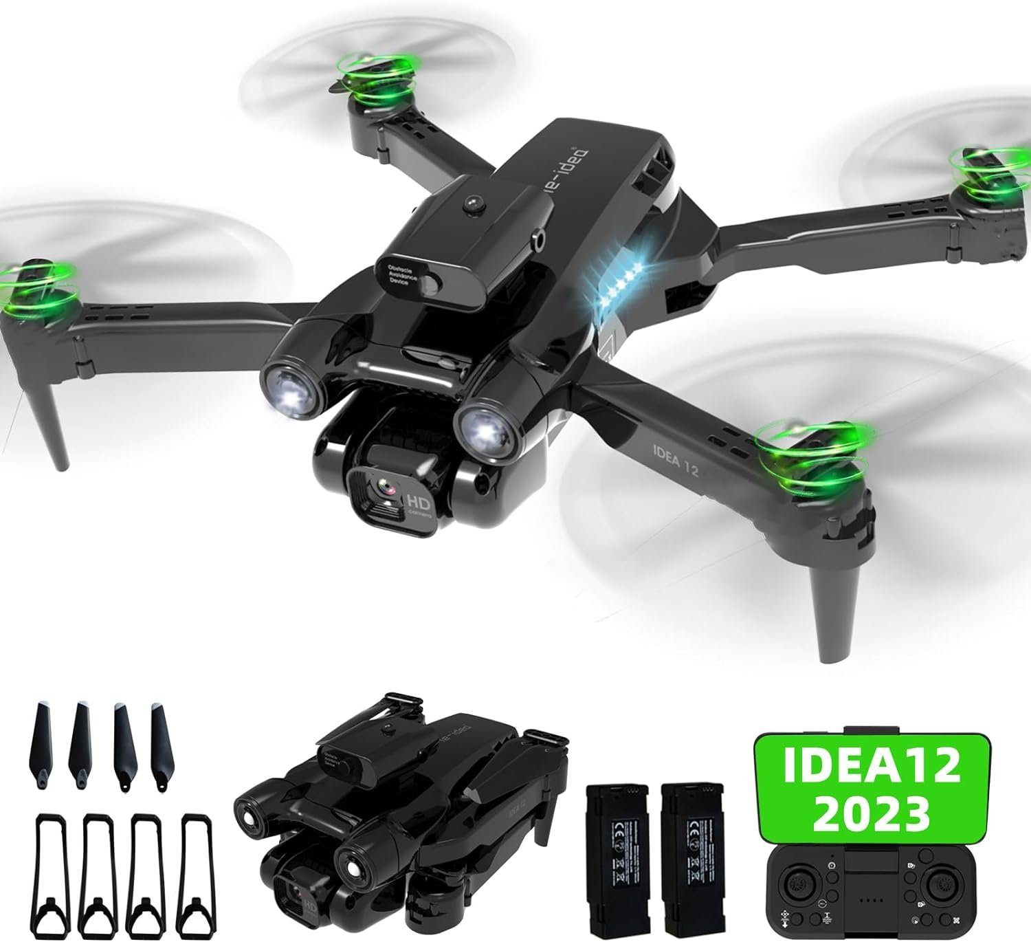 le-idea Drohne (1080P, 2 Kamera Aktiven Hindernisvermeidung RC WiFi FPV 2 Batterien Drohne)